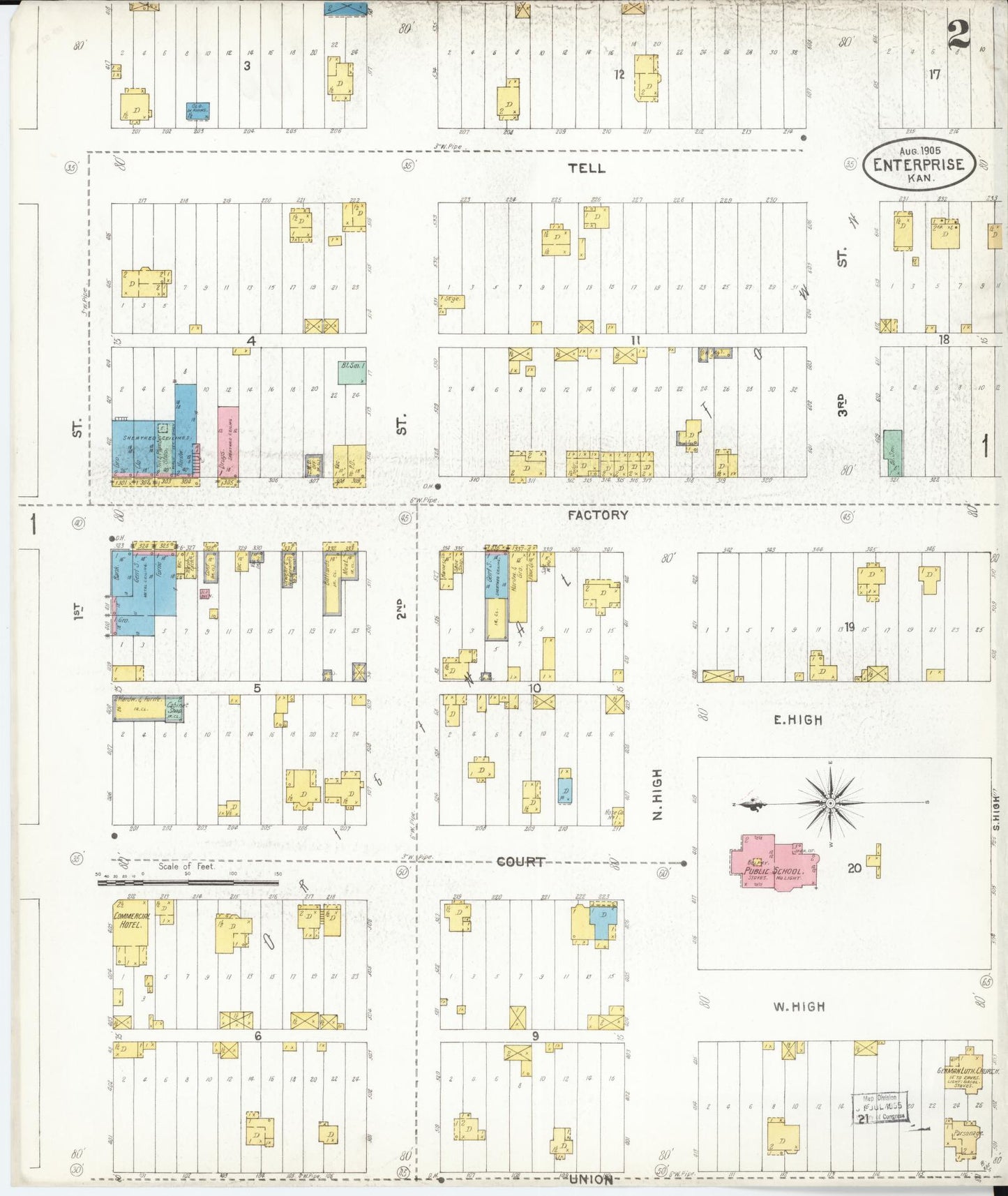 Sanborn Fire Insurance Map from Enterprise, Dickinson County, Kansas (1905), Sheet #0002 - Complete Map Set gallery image, historic Sanborn map, vintage wall art, Kansas Kansas
