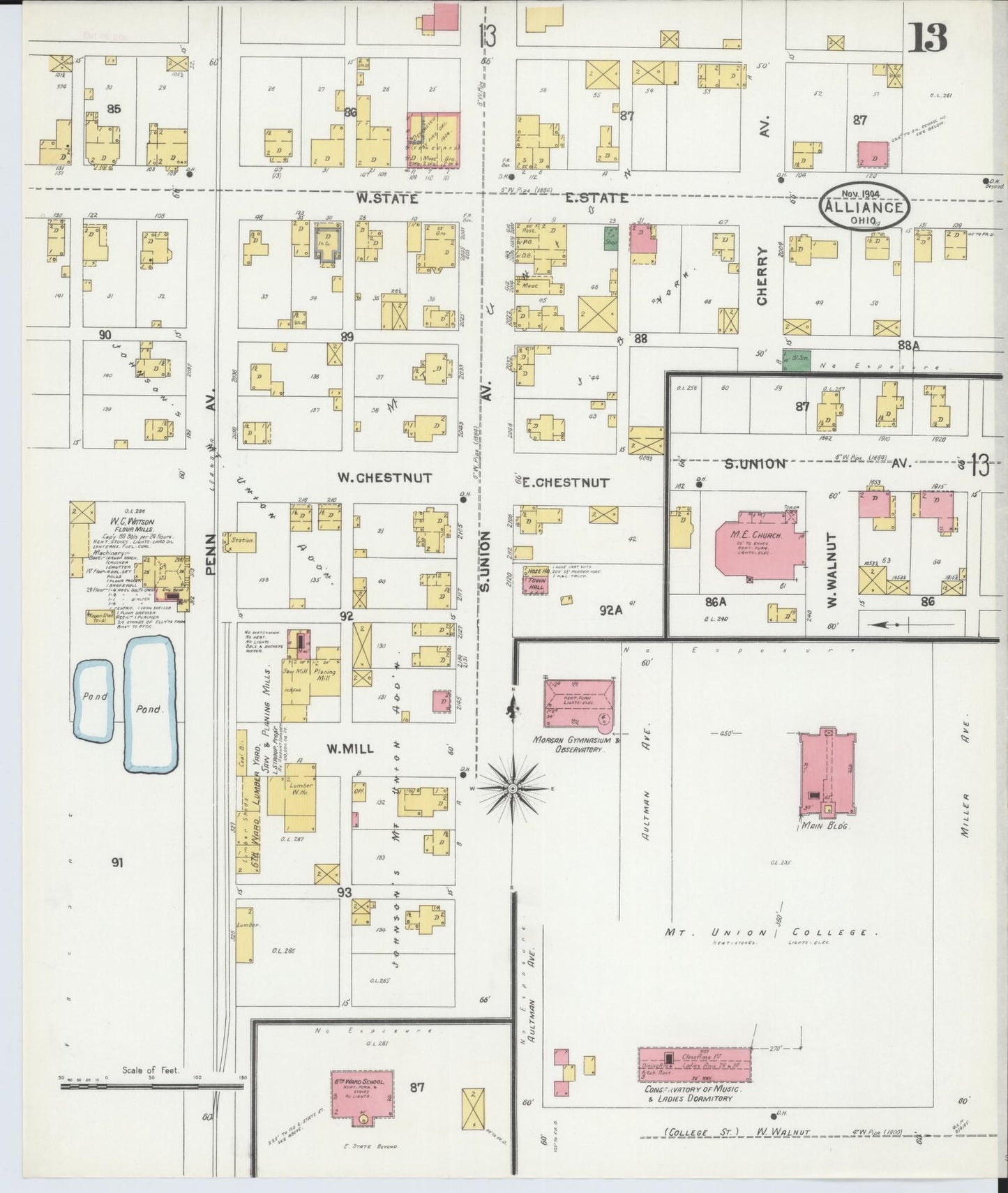 Sanborn Fire Insurance Map from Alliance, Stark County, Ohio (1904), Sheet #0013 - Historic Sanborn Fire Insurance Map Print, vintage old map wall art, antique decor, genealogy gift, Ohio Ohio map