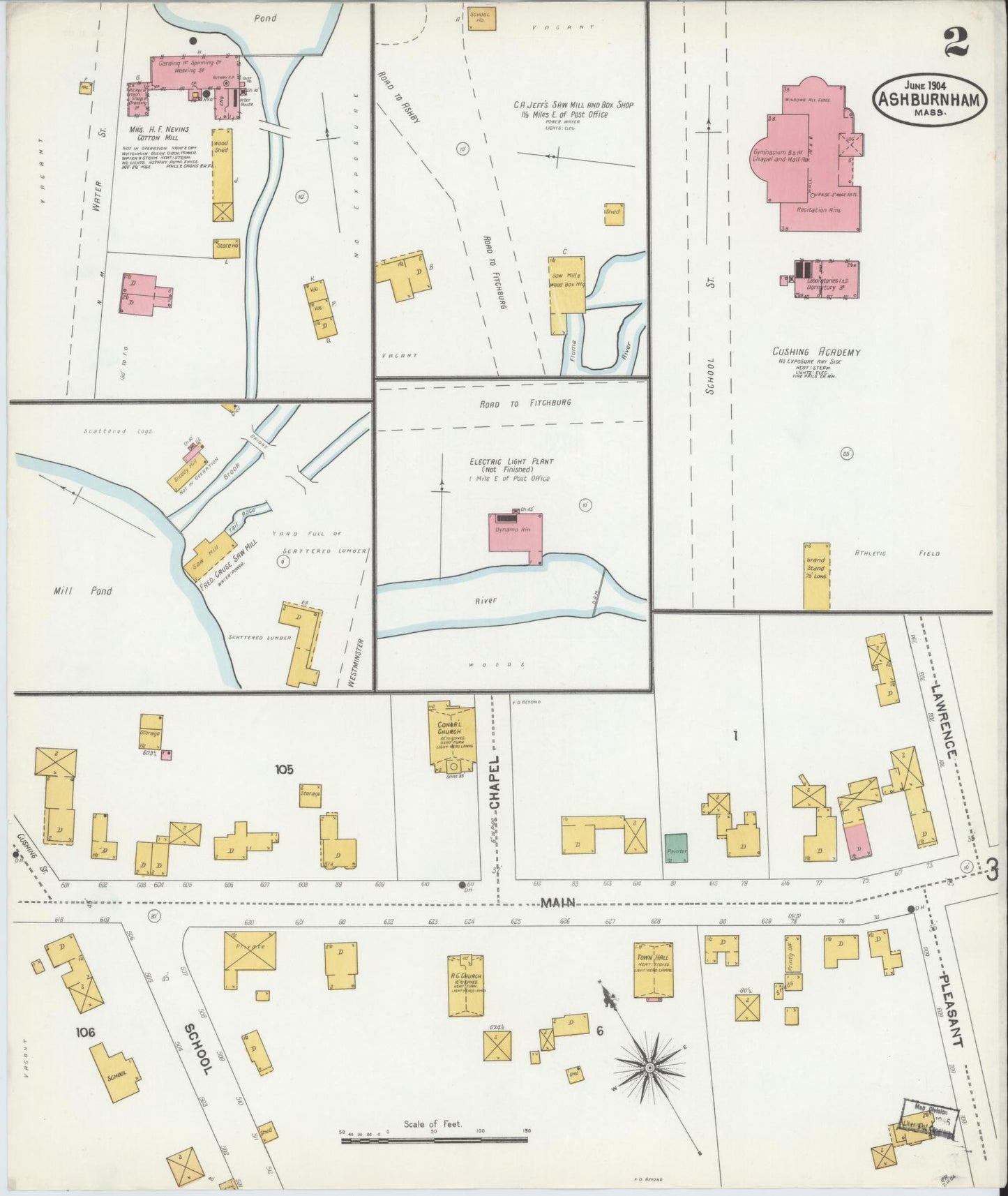 Sanborn Fire Insurance Map from Ashburnham, Worcester County, Massachusetts (1904), Sheet #0002 - Historic Sanborn Fire Insurance Map Print, vintage old map wall art, antique decor, genealogy gift, Massachusetts Massachusetts map