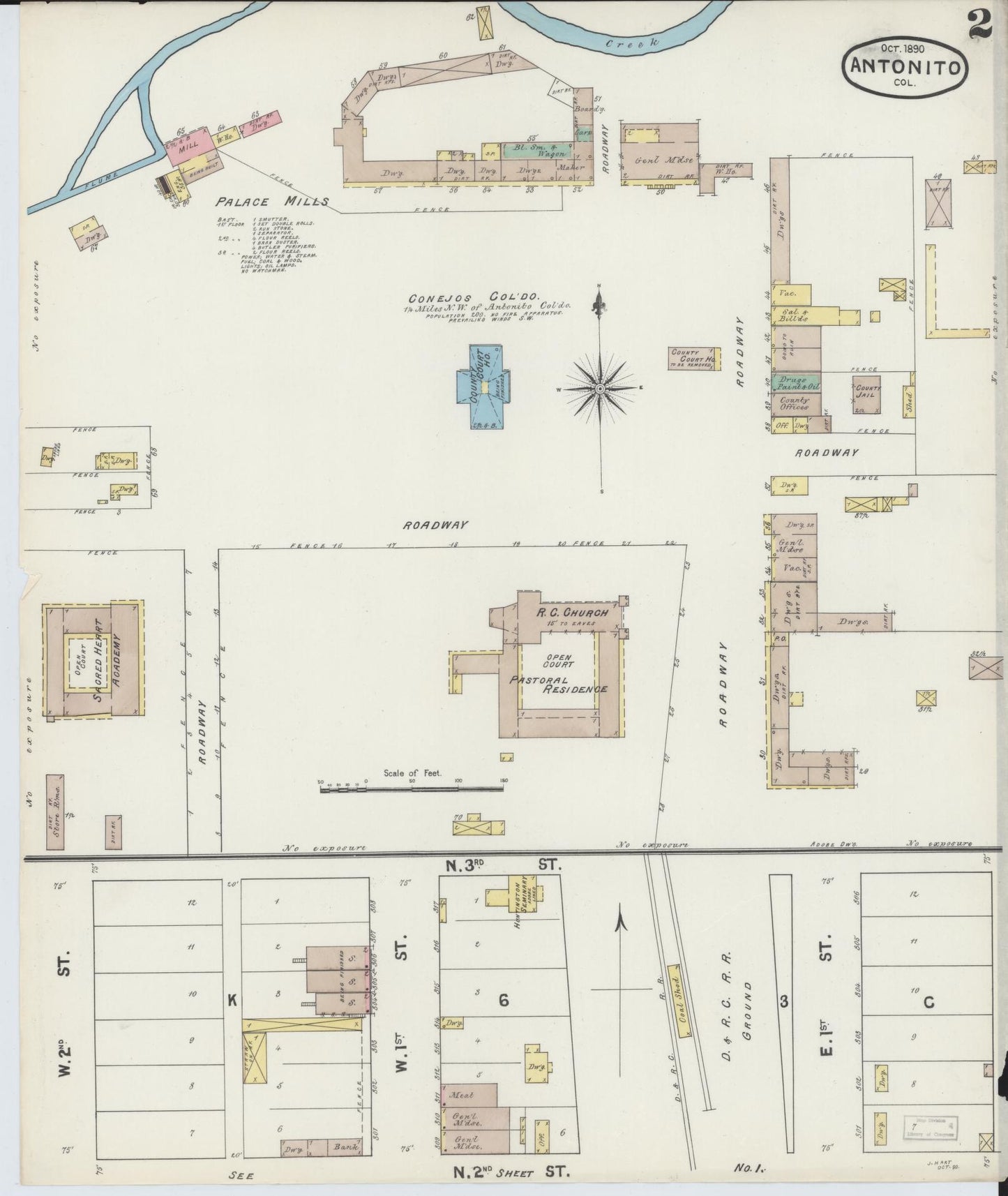 Sanborn Fire Insurance Map from Antonito, Conejos County, Colorado (1890), Sheet #0002 - Complete Map Set gallery image, historic Sanborn map, vintage wall art, Colorado Colorado