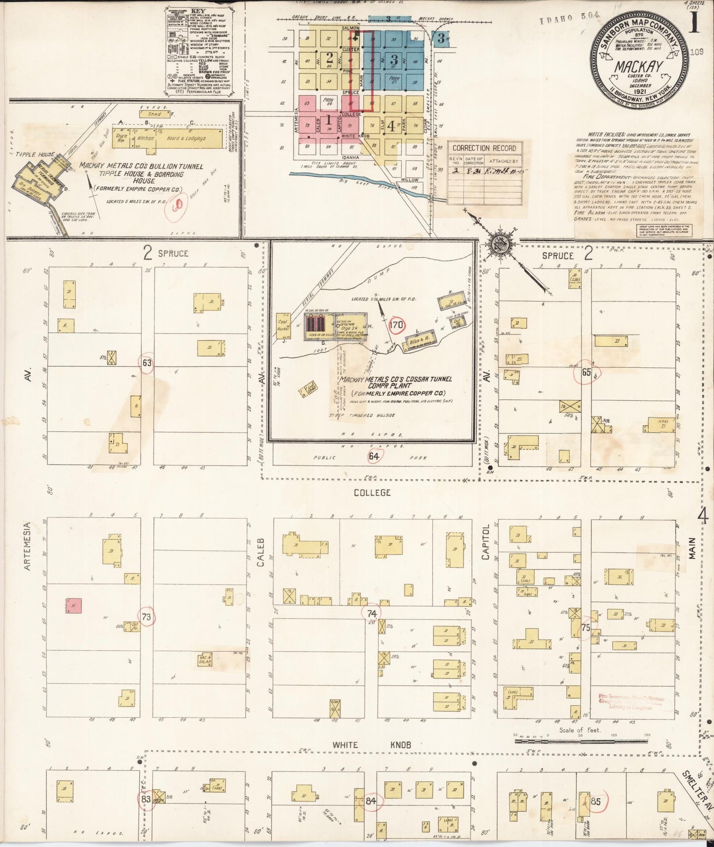 Sanborn Fire Insurance Map from Mackay, Custer County, Idaho (1931), Sheet #0001 - Historic Sanborn Fire Insurance Map Print, vintage old map wall art, antique decor, genealogy gift, Idaho Idaho map
