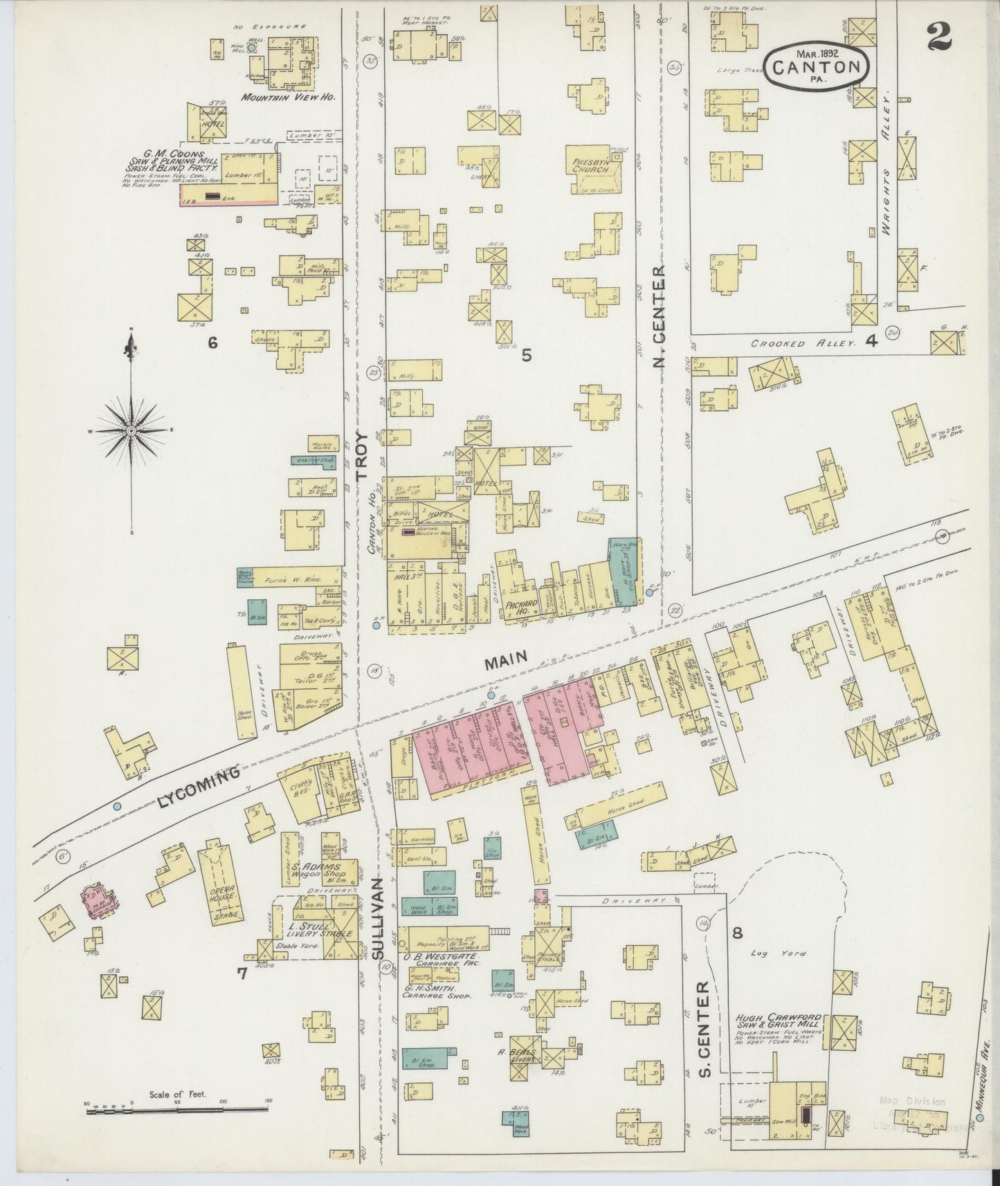 Sanborn Fire Insurance Map from Canton, Bradford County, Pennsylvania (1892), Sheet #0002 - Historic Sanborn Fire Insurance Map Print, vintage old map wall art, antique decor, genealogy gift, Pennsylvania Pennsylvania map