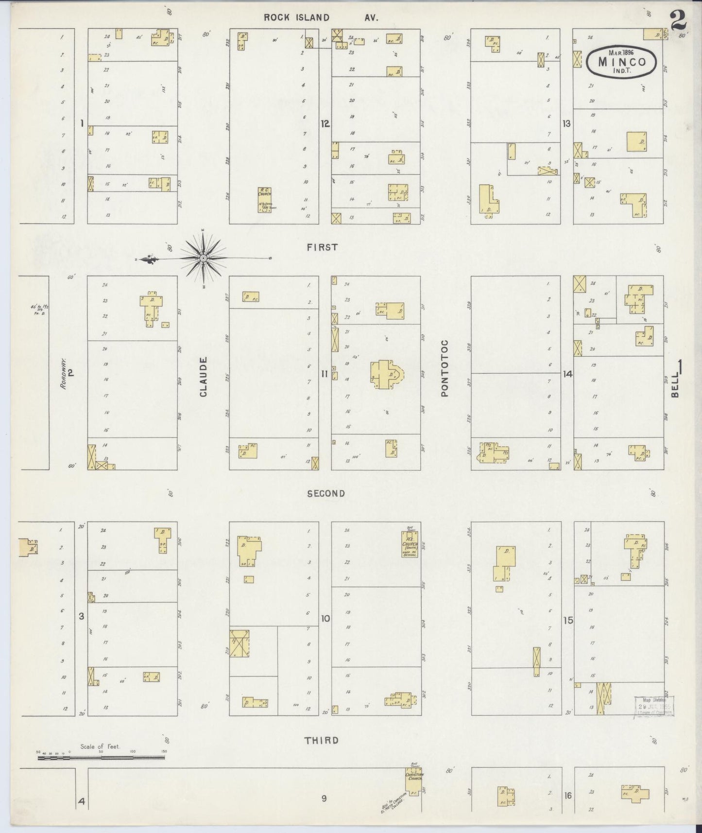 Sanborn Fire Insurance Map from Minco, Grady County, Oklahoma (1896), Sheet #0002 - Complete Map Set gallery image, historic Sanborn map, vintage wall art, Oklahoma Oklahoma