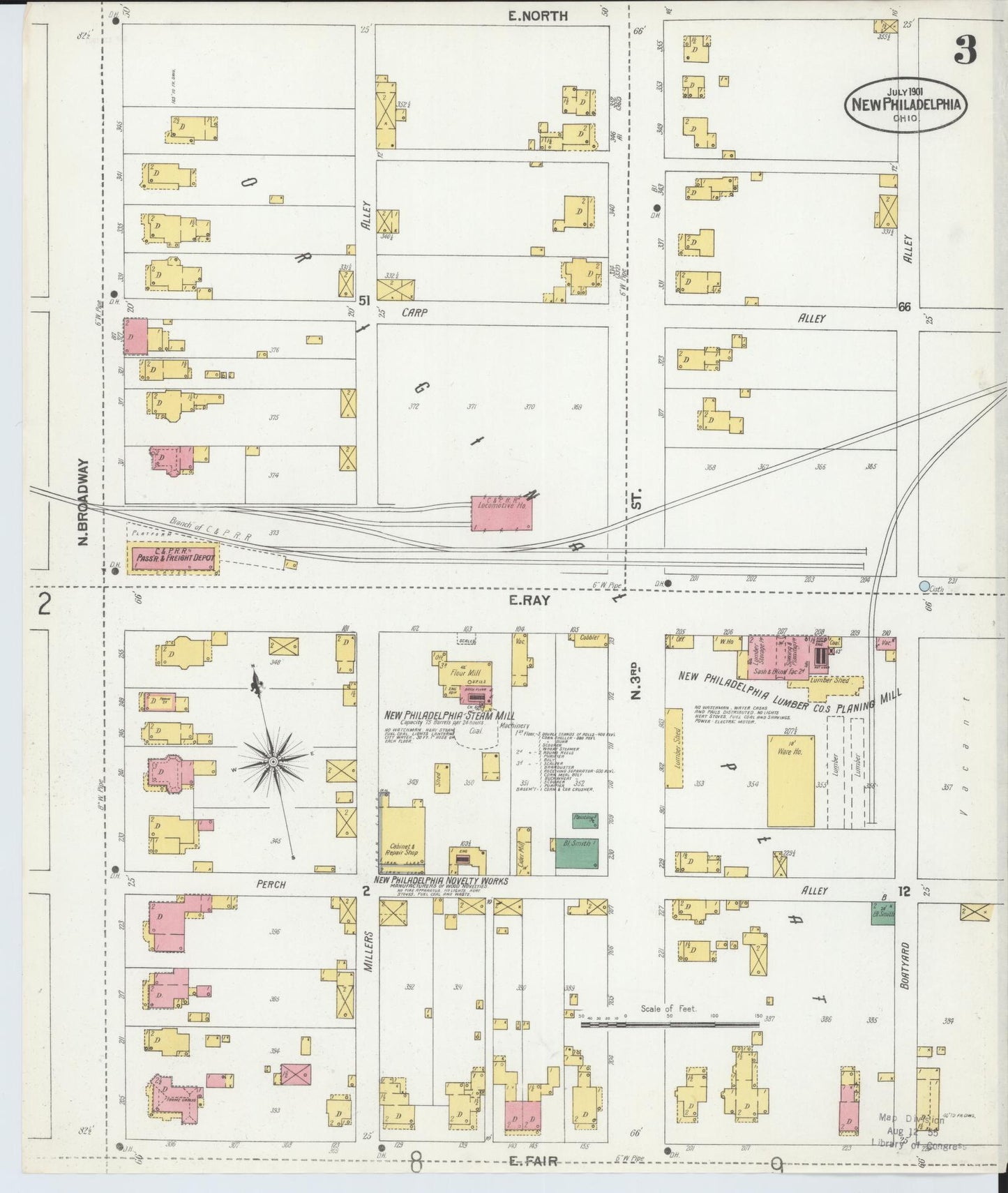 Sanborn Fire Insurance Map from New Philadelphia, Tuscarawas County, Ohio (1901), Sheet #0003 - Historic Sanborn Fire Insurance Map Print, vintage old map wall art, antique decor, genealogy gift, Ohio Ohio map