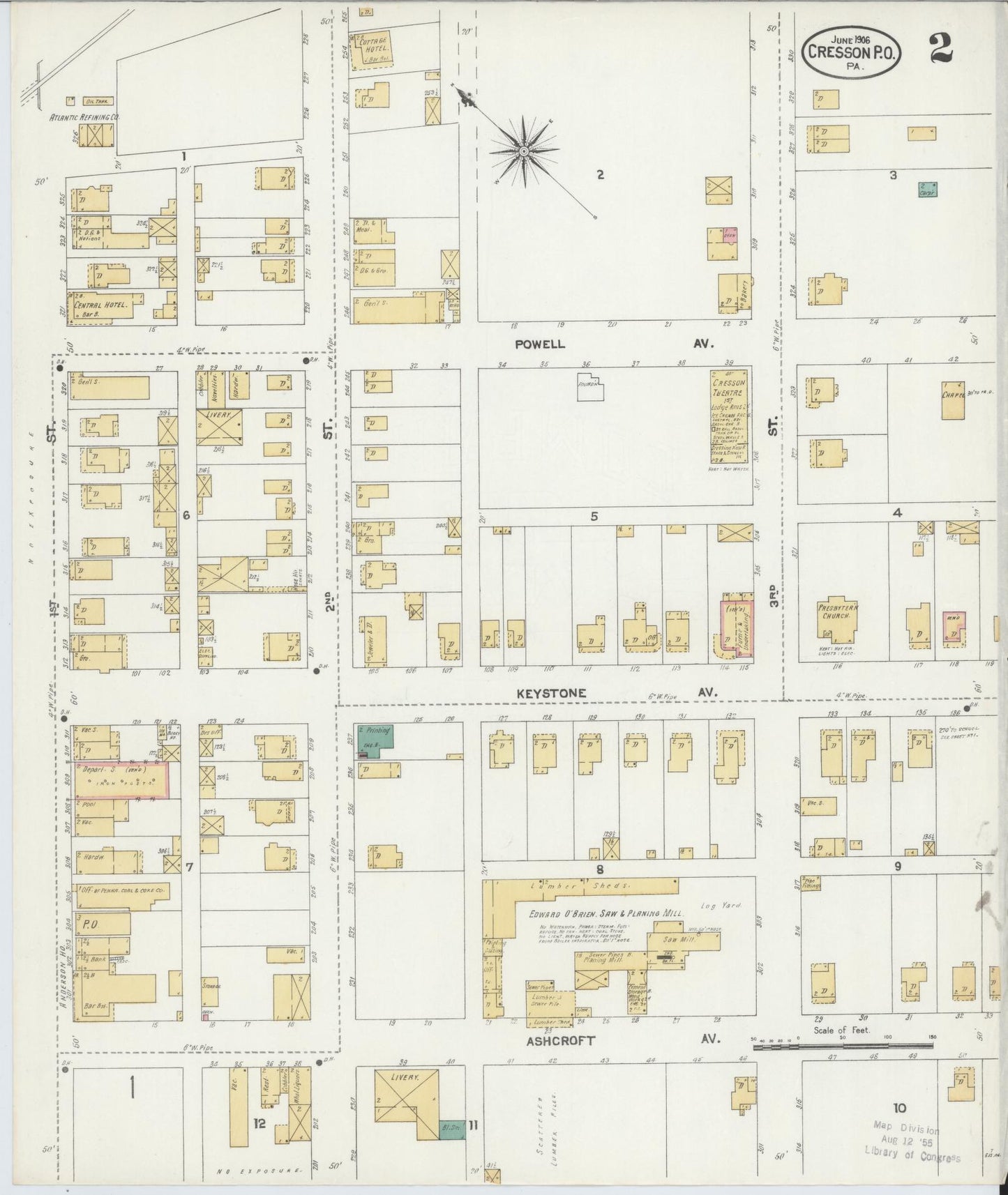 Sanborn Fire Insurance Map from Cresson, Cambria County, Pennsylvania (1906), Sheet #0002 - Historic Sanborn Fire Insurance Map Print, vintage old map wall art, antique decor, genealogy gift, Pennsylvania Pennsylvania map