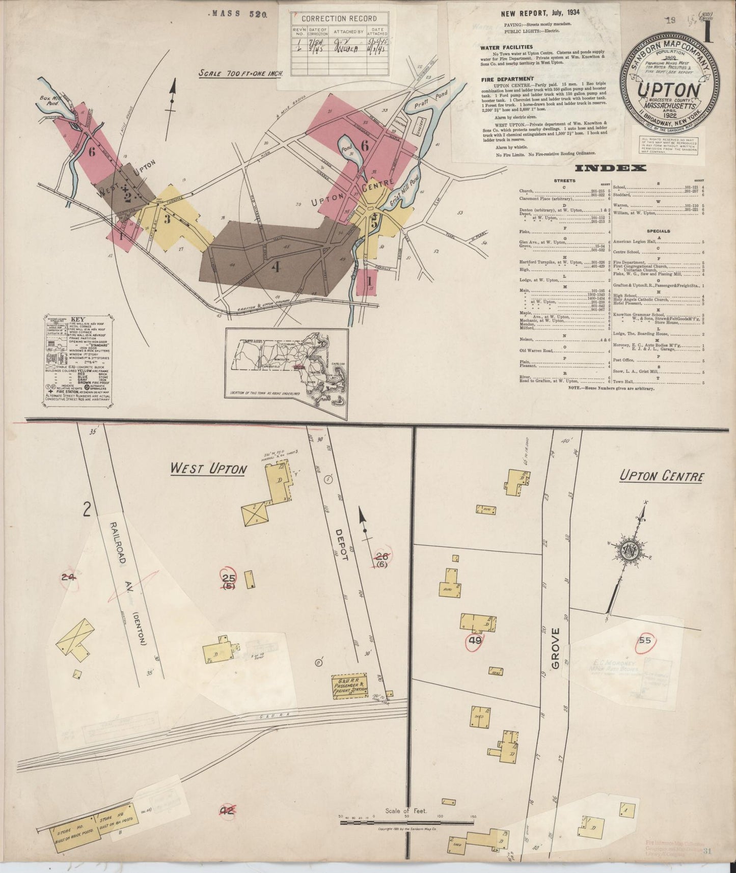 Sanborn Fire Insurance Map from Upton, Worcester County, Massachusetts. (1945) – Historic Sanborn Fire Insurance Map Print