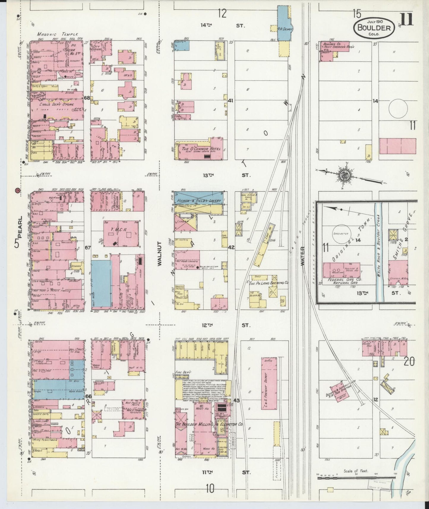 Sanborn Fire Insurance Map from Boulder, Boulder County, Colorado (1910), Sheet #0011 - Historic Sanborn Fire Insurance Map Print, vintage old map wall art, antique decor, genealogy gift, Colorado Colorado map