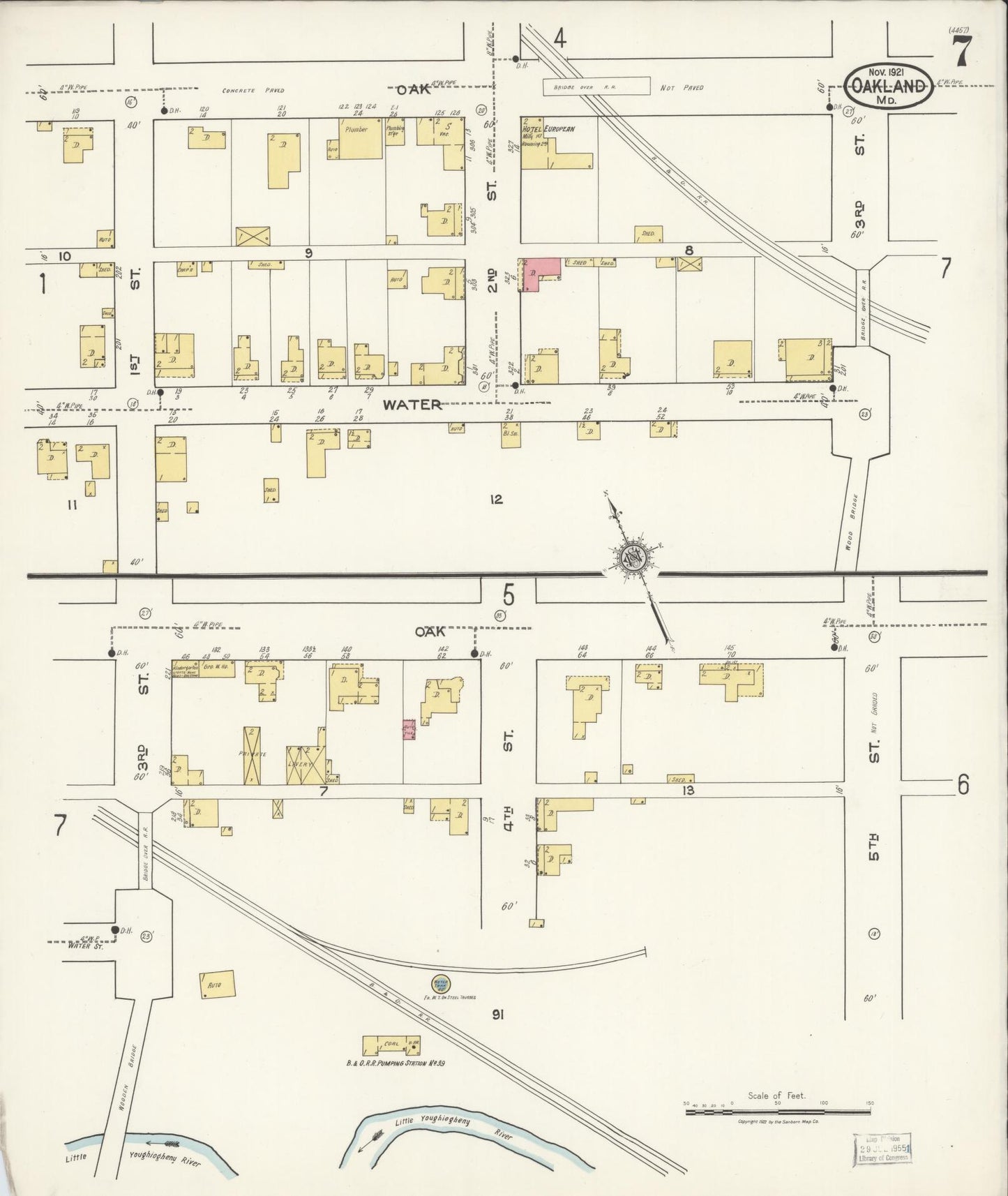 Sanborn Fire Insurance Map from Oakland, Garrett County, Maryland (1921), Sheet #0007 - Historic Sanborn Fire Insurance Map Print, vintage old map wall art