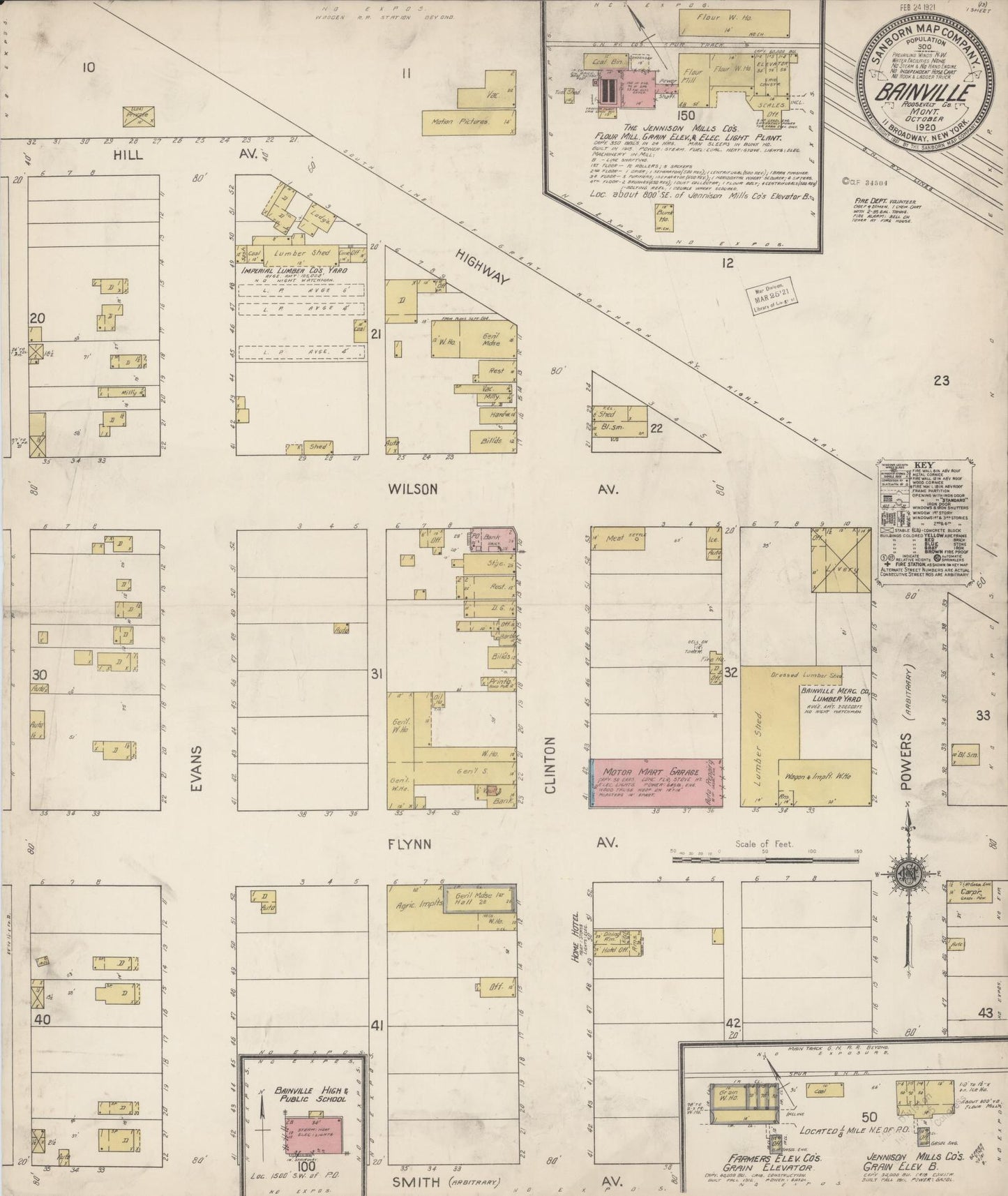 Sanborn Fire Insurance Map from Bainville, Roosevelt County, Montana (1920), Sheet #0001 - Historic Sanborn Fire Insurance Map Print, vintage old map wall art, antique decor, genealogy gift, Montana Montana map