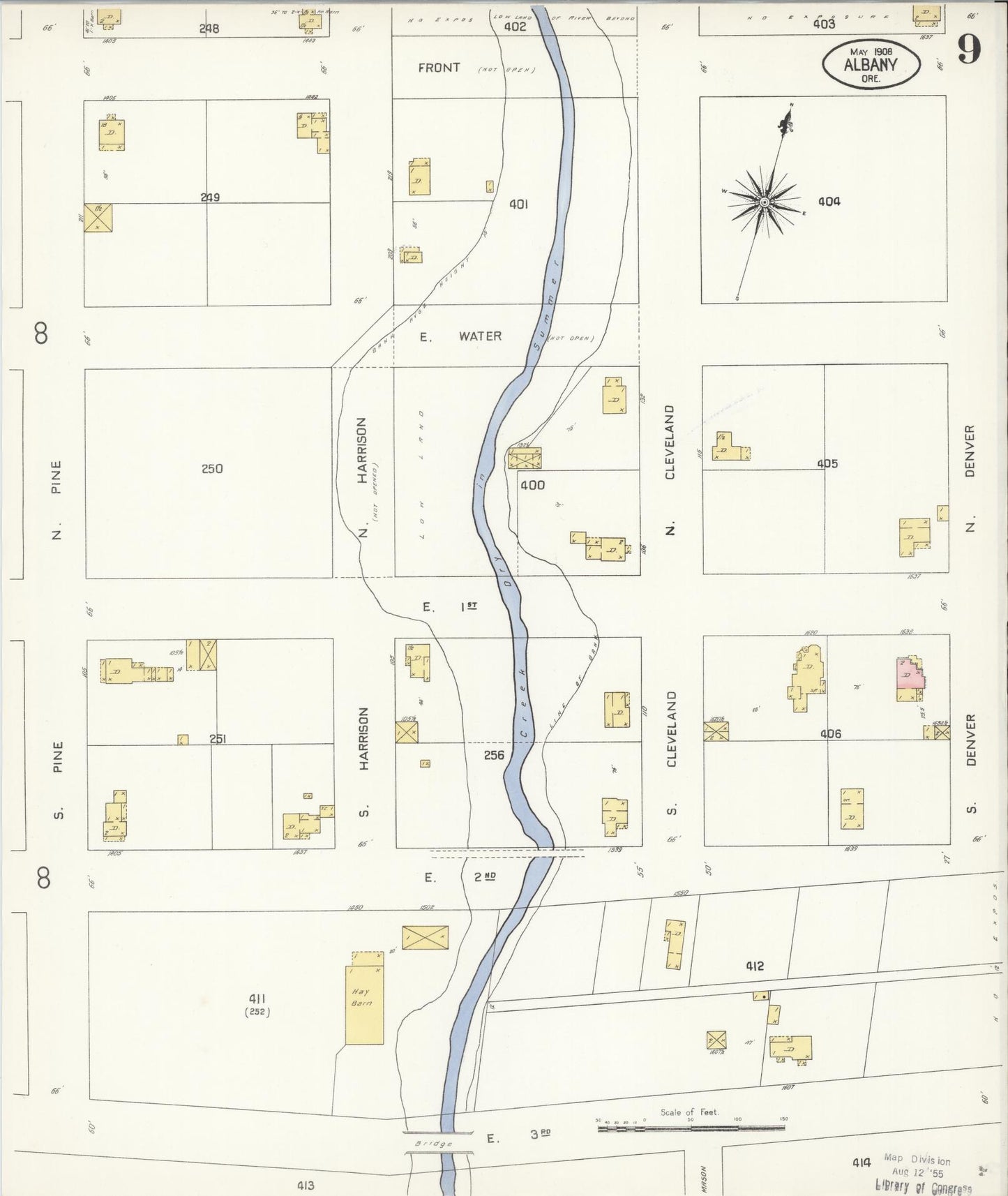 Sanborn Fire Insurance Map from Albany, Linn County, Oregon (1908), Sheet #0009 - Historic Sanborn Fire Insurance Map Print, vintage old map wall art, antique decor, genealogy gift, Oregon Oregon map
