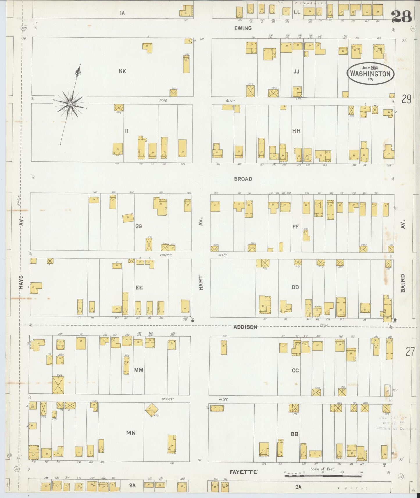 Sanborn Fire Insurance Map from Washington, Washington County, Pennsylvania (1904), Sheet #0028 - Historic Sanborn Fire Insurance Map Print, vintage old map wall art, antique decor, genealogy gift, Sanborn Fire Insurance Map from Washington Washington map