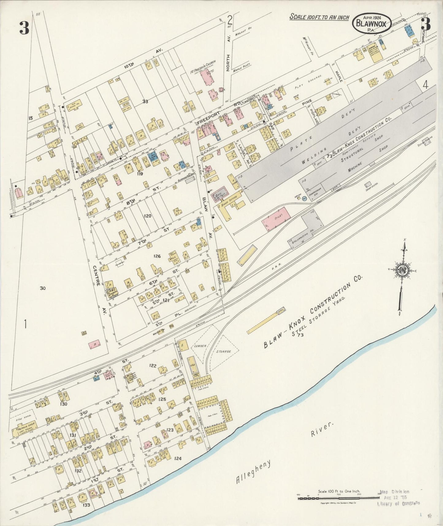 Sanborn Fire Insurance Map from Blawnox, Allegheny County, Pennsylvania (1924), Sheet #0003 - Historic Sanborn Fire Insurance Map Print, vintage old map wall art, antique decor, genealogy gift, Pennsylvania Pennsylvania map