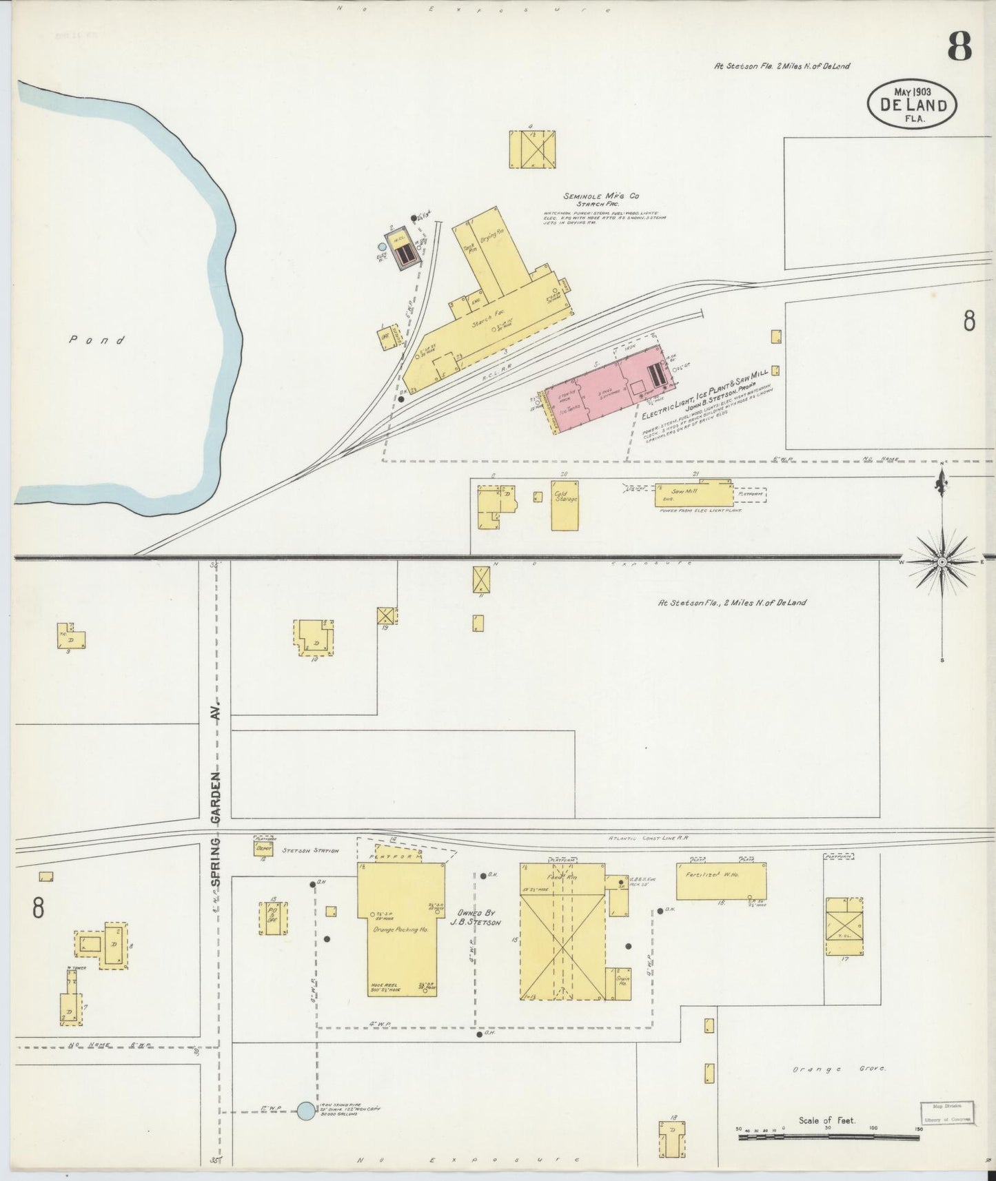 Sanborn Fire Insurance Map from De Land, Volusia County, Florida (1903), Sheet #0008 - Complete Map Set gallery image, historic Sanborn map, vintage wall art, Florida Florida