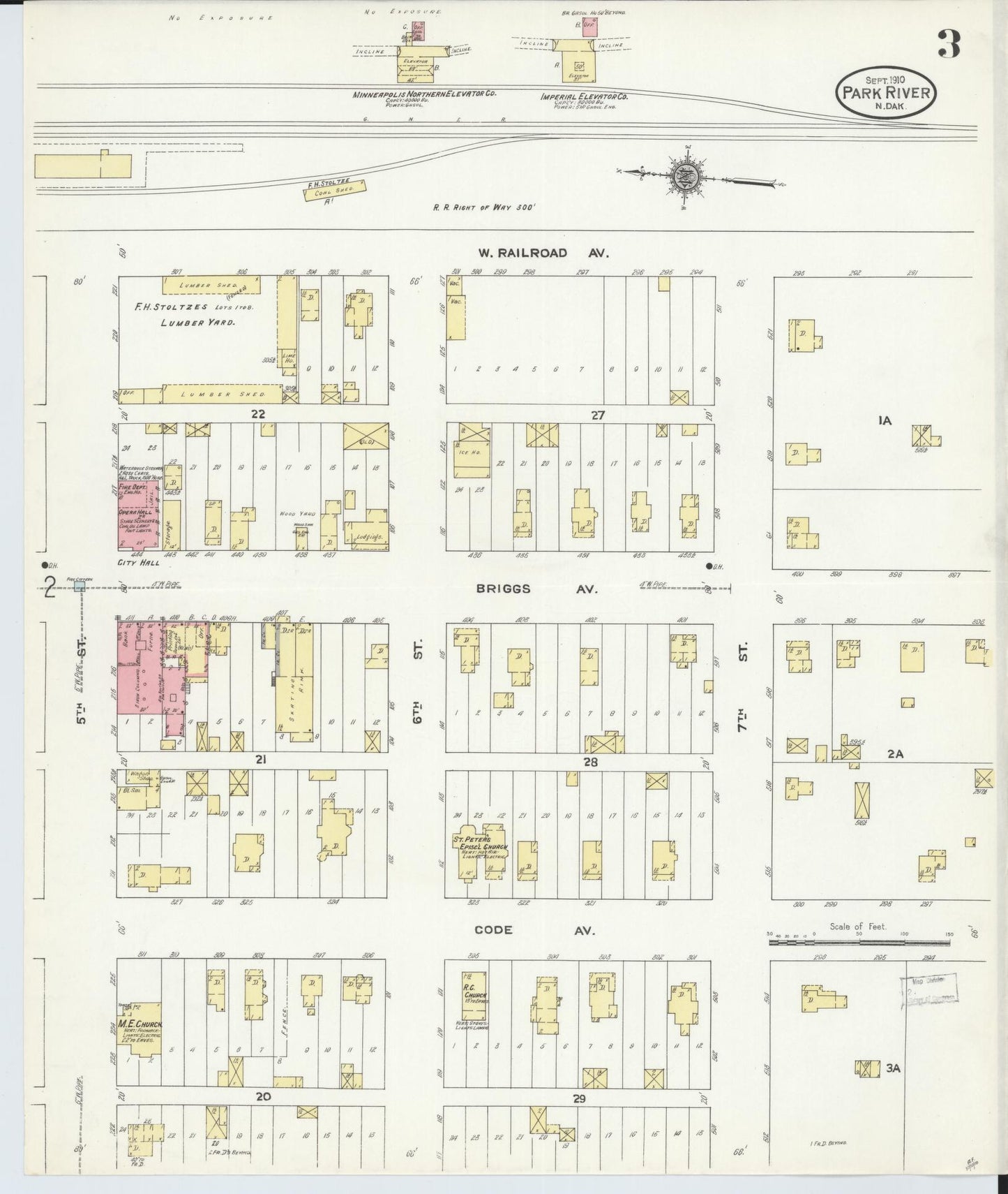 Sanborn Fire Insurance Map from Park River, Walsh County, North Dakota (1910), Sheet #0003 - Complete Map Set gallery image, historic Sanborn map, vintage wall art, North Dakota North Dakota