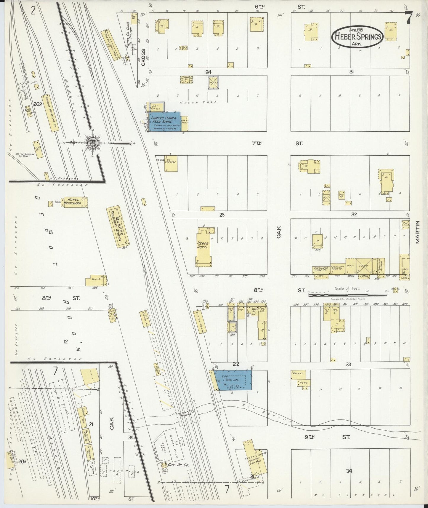 Sanborn Fire Insurance Map from Heber Springs, Cleburne County, Arkansas (1918), Sheet #0007 - Historic Sanborn Fire Insurance Map Print, vintage old map wall art, antique decor, genealogy gift, Arkansas Arkansas map
