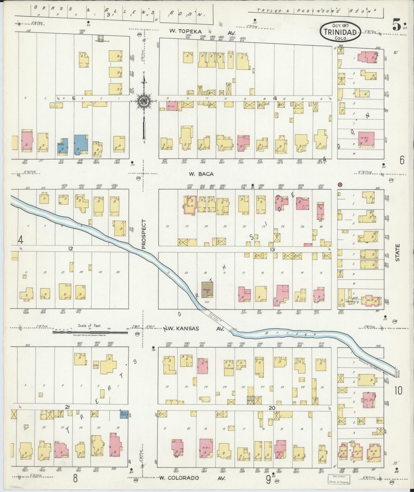 Sanborn Fire Insurance Map from Trinidad, Las Animas County, Colorado (1917), Sheet #0005 - Historic Sanborn Fire Insurance Map Print, vintage old map wall art, antique decor, genealogy gift, Colorado Colorado map
