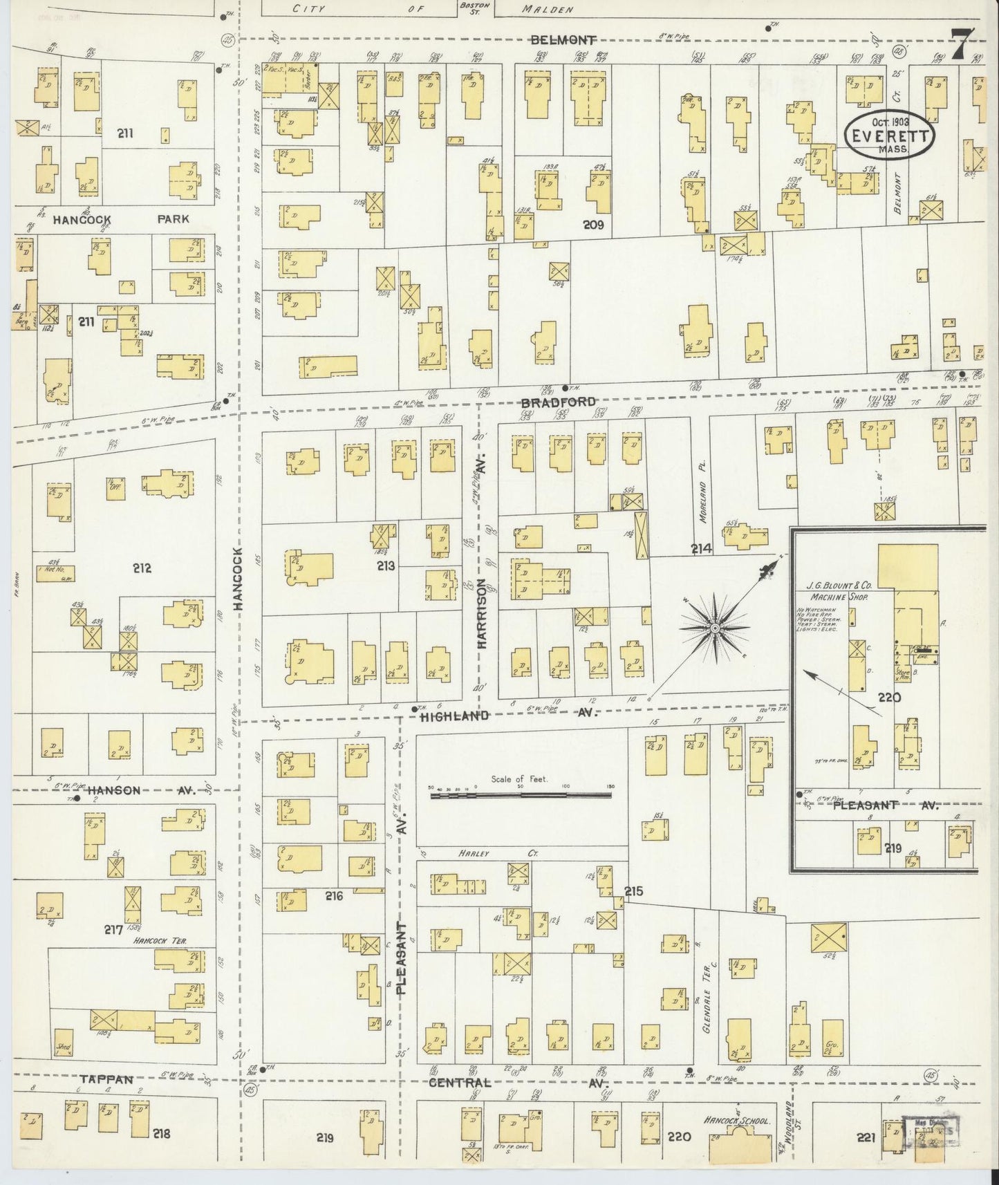 Sanborn Fire Insurance Map from Everett, Middlesex County, Massachusetts (1903), Sheet #0007 - Historic Sanborn Fire Insurance Map Print, vintage old map wall art, antique decor, genealogy gift, Massachusetts Massachusetts map