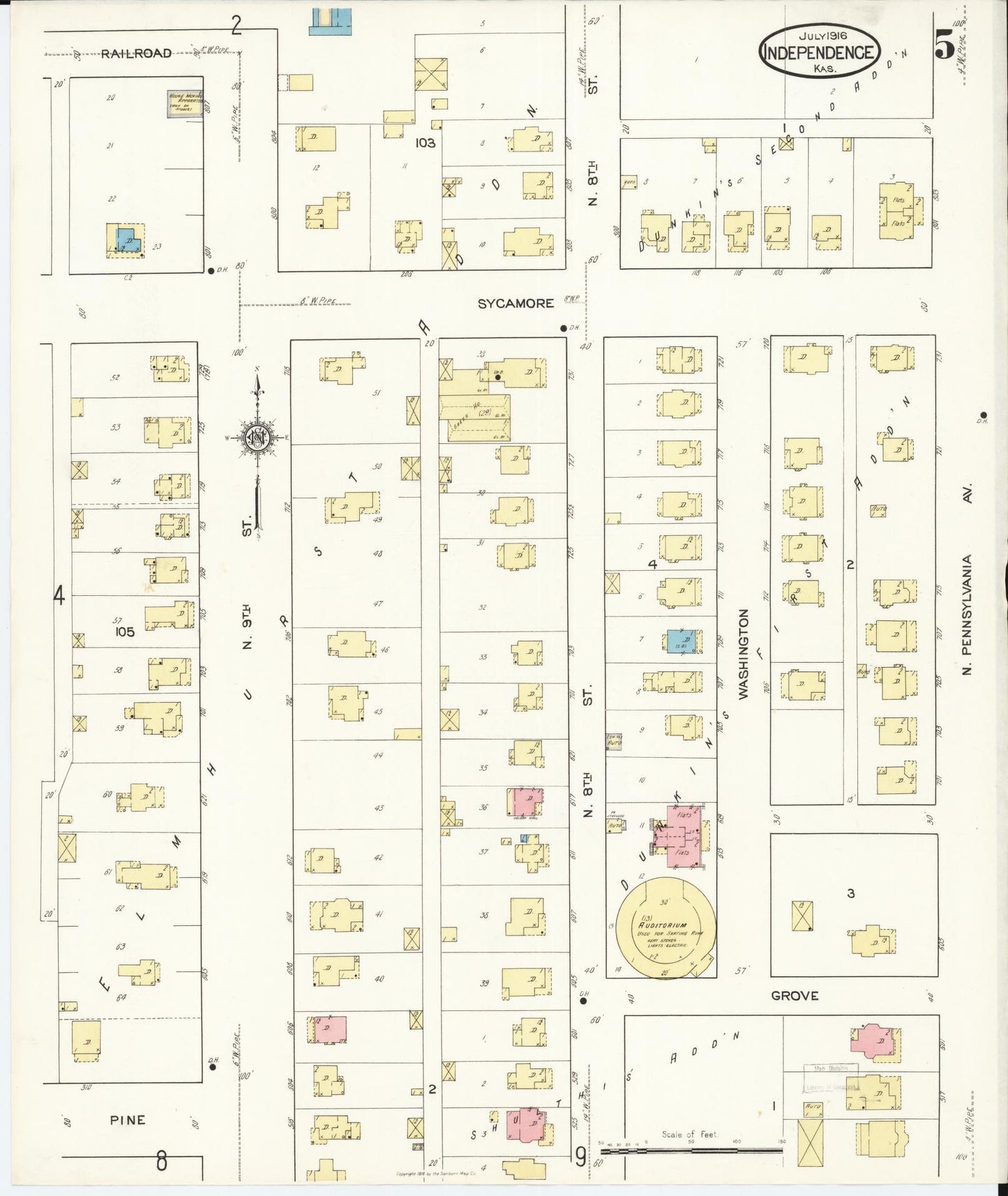 Sanborn Fire Insurance Map from Independence, Montgomery County, Kansas (1916), Sheet #0005 - Historic Sanborn Fire Insurance Map Print, vintage old map wall art, antique decor, genealogy gift, Kansas Kansas map