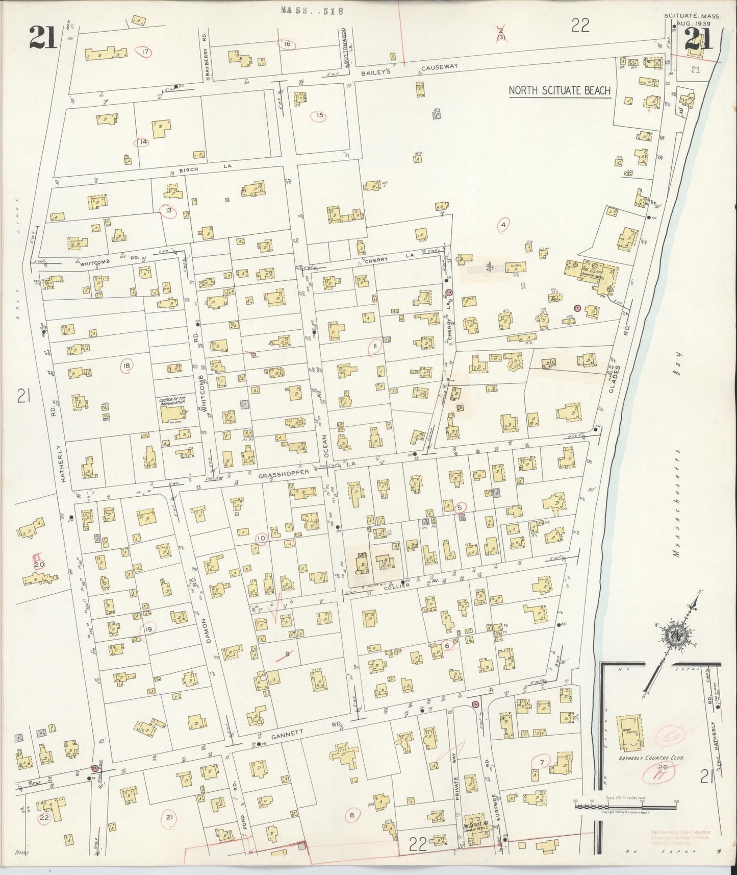 Sanborn Fire Insurance Map from Scituate, Plymouth County, Massachusetts (1944), Sheet #0021 - Historic Sanborn Fire Insurance Map Print, vintage old map wall art, antique decor, genealogy gift, Massachusetts Massachusetts map