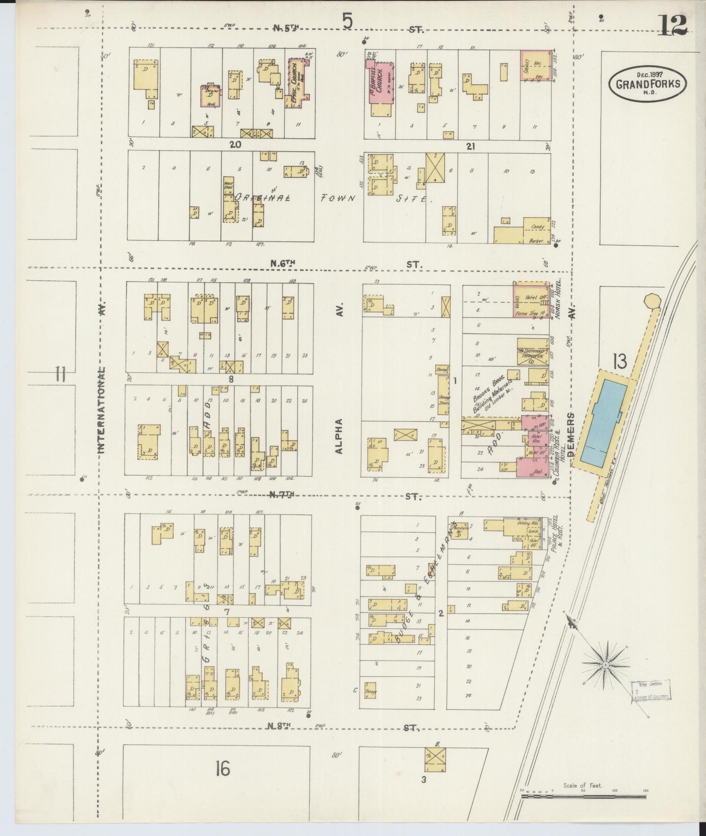 Sanborn Fire Insurance Map from Grand Forks, Grand Forks County, North Dakota (1897), Sheet #0012 - Historic Sanborn Fire Insurance Map Print, vintage old map wall art, antique decor, genealogy gift, North Dakota North Dakota map