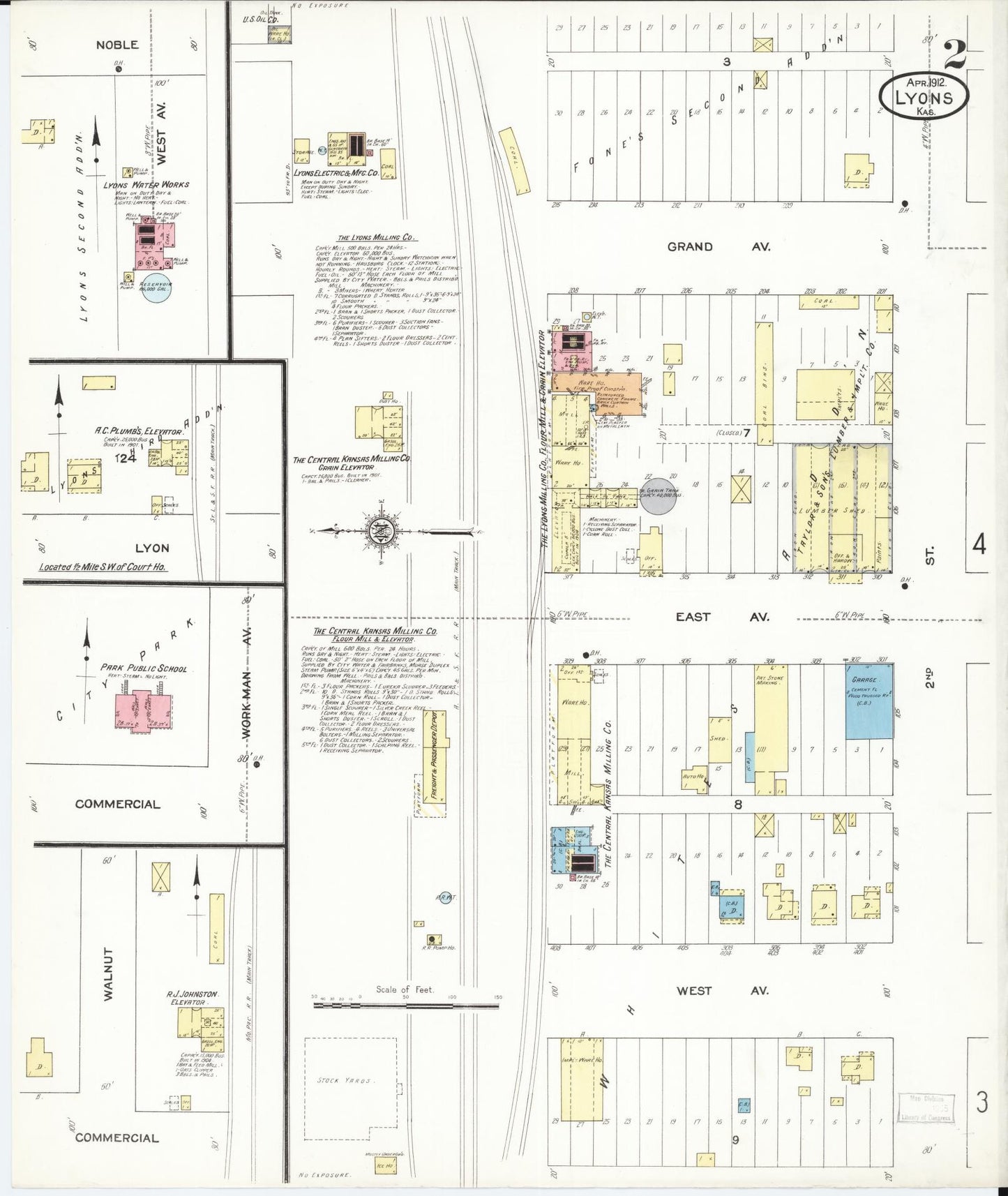 Sanborn Fire Insurance Map from Lyons, Rice County, Kansas (1912), Sheet #0002 - Historic Sanborn Fire Insurance Map Print, vintage old map wall art, antique decor, genealogy gift, Kansas Kansas map