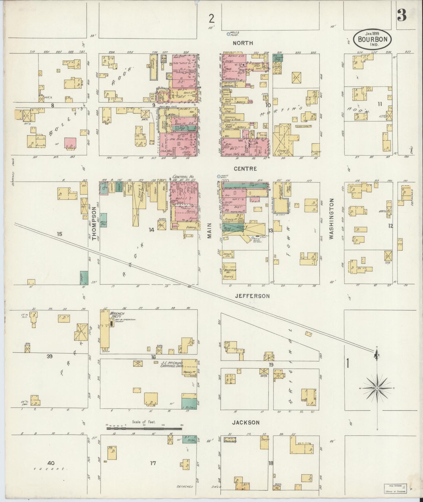 Sanborn Fire Insurance Map from Bourbon, Marshall County, Indiana (1899), Sheet #0003 - Complete Map Set gallery image, historic Sanborn map, vintage wall art, Indiana Indiana