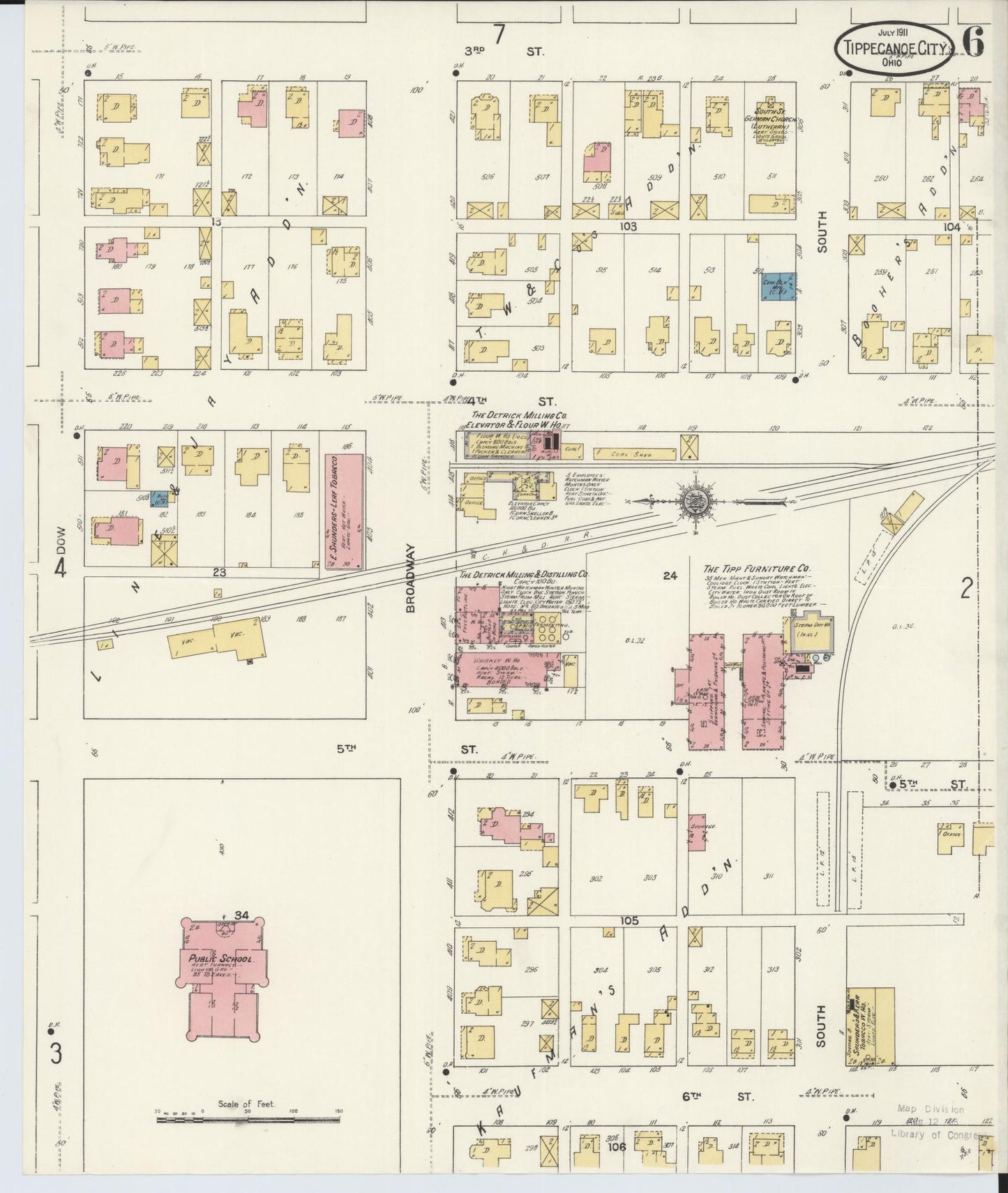 Sanborn Fire Insurance Map from Tipp City, Miami County, Ohio (1911), Sheet #0006 - Historic Sanborn Fire Insurance Map Print, vintage old map wall art, antique decor, genealogy gift, Ohio Ohio map