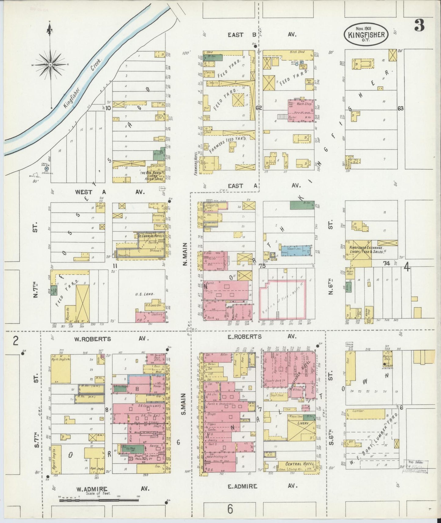 Sanborn Fire Insurance Map from Kingfisher, Kingfisher County, Oklahoma (1901), Sheet #0003 - Historic Sanborn Fire Insurance Map Print, vintage old map wall art, antique decor, genealogy gift, Oklahoma Oklahoma map