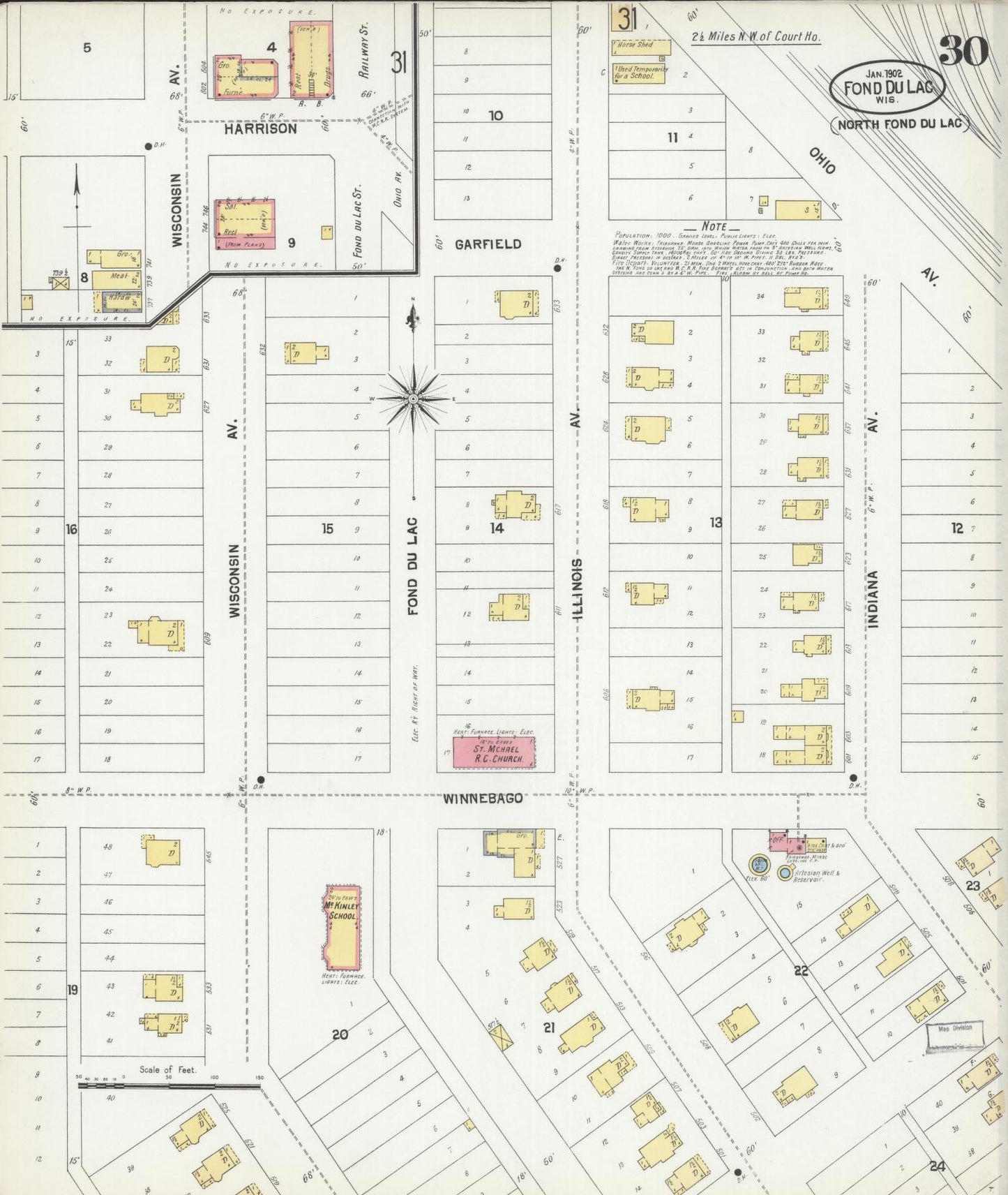Sanborn Fire Insurance Map from Fond du Lac, Fond du Lac County, Wisconsin (1902), Sheet #0030 - Historic Sanborn Fire Insurance Map Print, vintage old map wall art, antique decor, genealogy gift, Wisconsin Wisconsin map
