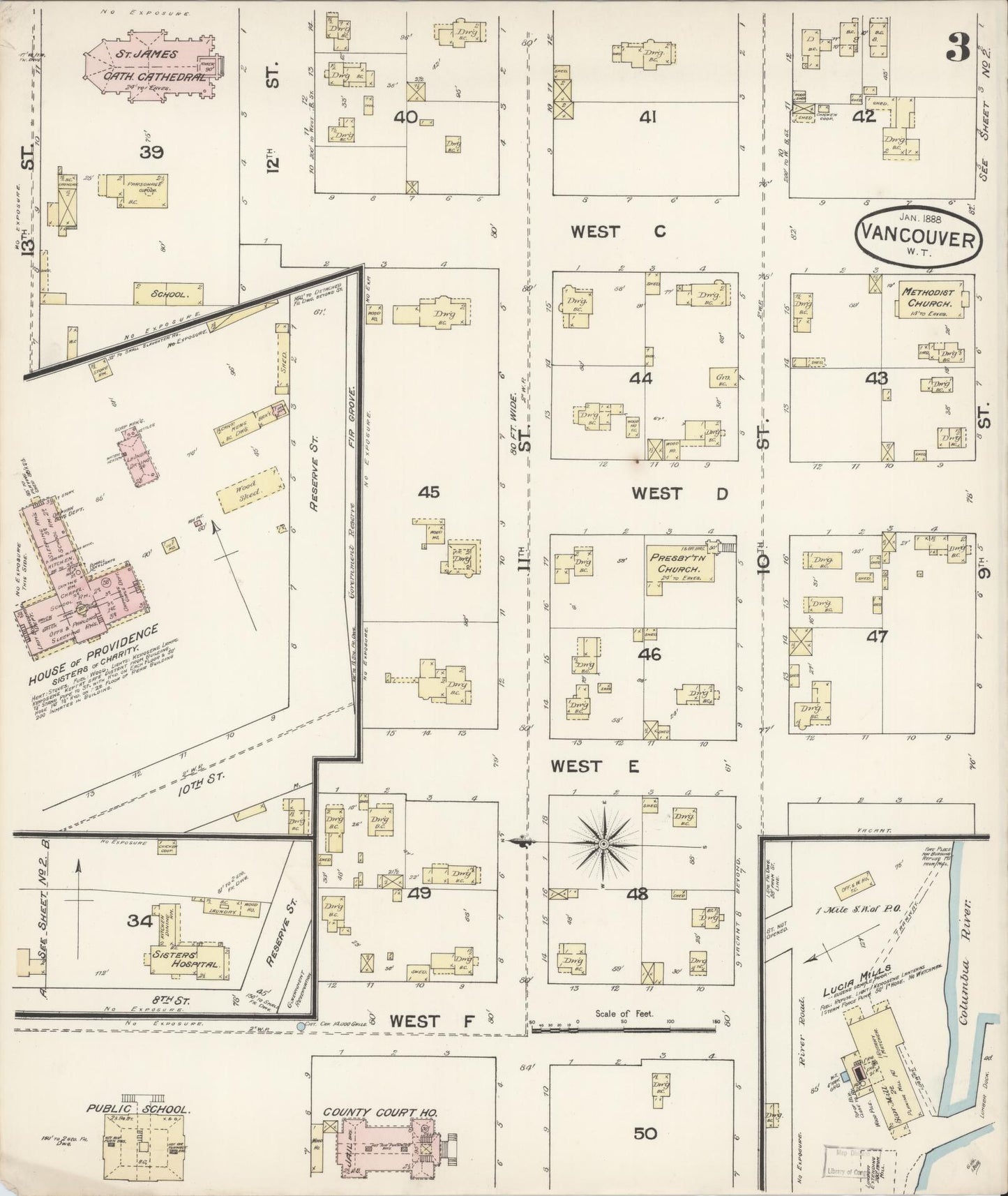 Sanborn Fire Insurance Map from Vancouver, Clark County, Washington (1888), Sheet #0003 - Historic Sanborn Fire Insurance Map Print, vintage old map wall art, antique decor, genealogy gift, Washington Washington map