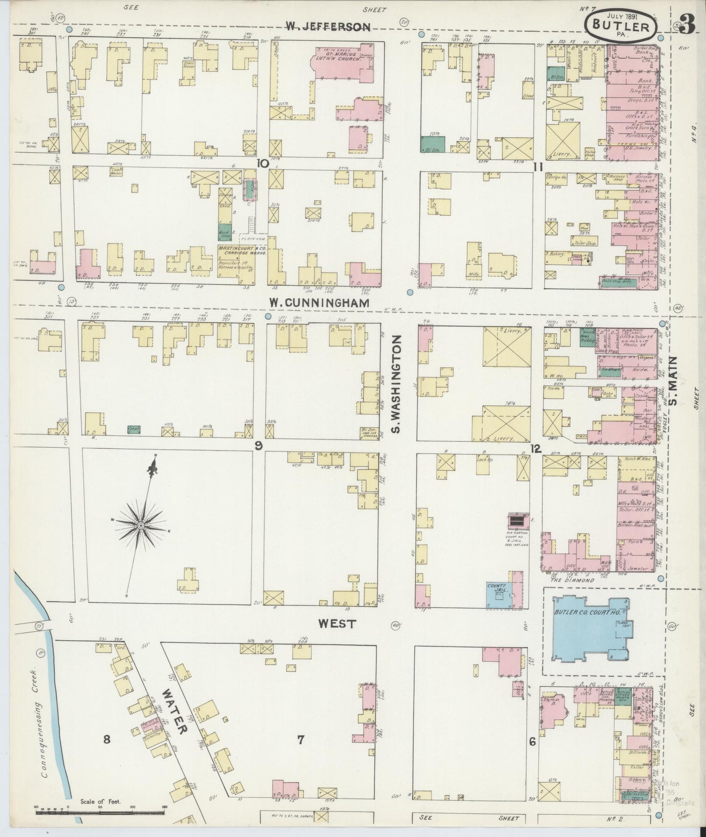 Sanborn Fire Insurance Map from Butler, Butler County, Pennsylvania (1891), Sheet #0003 - Historic Sanborn Fire Insurance Map Print, vintage old map wall art, antique decor, genealogy gift, Pennsylvania Pennsylvania map