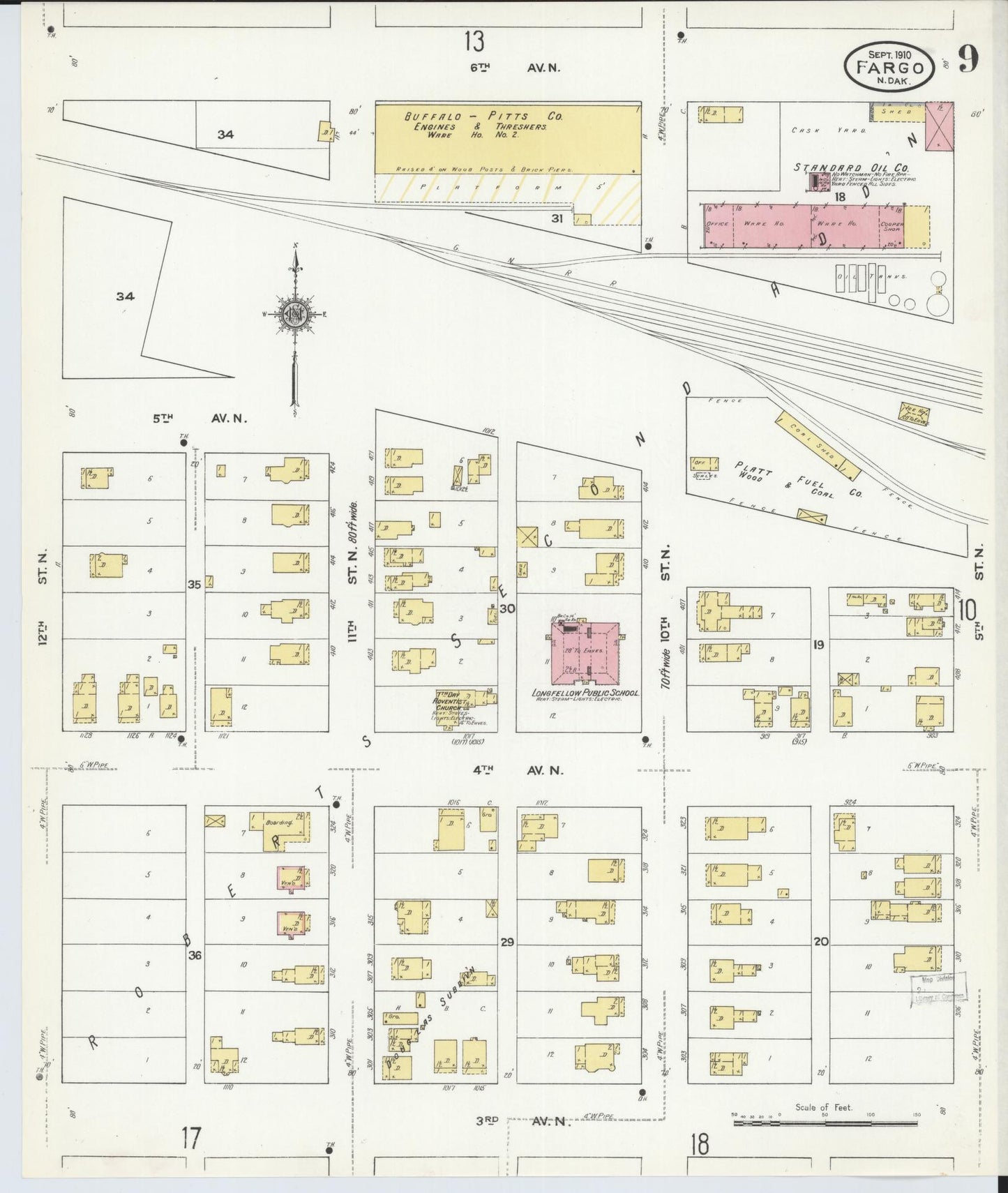 Sanborn Fire Insurance Map from Fargo, Cass County, North Dakota (1910), Sheet #0009 - Historic Sanborn Fire Insurance Map Print, vintage old map wall art, antique decor, genealogy gift, North Dakota North Dakota map