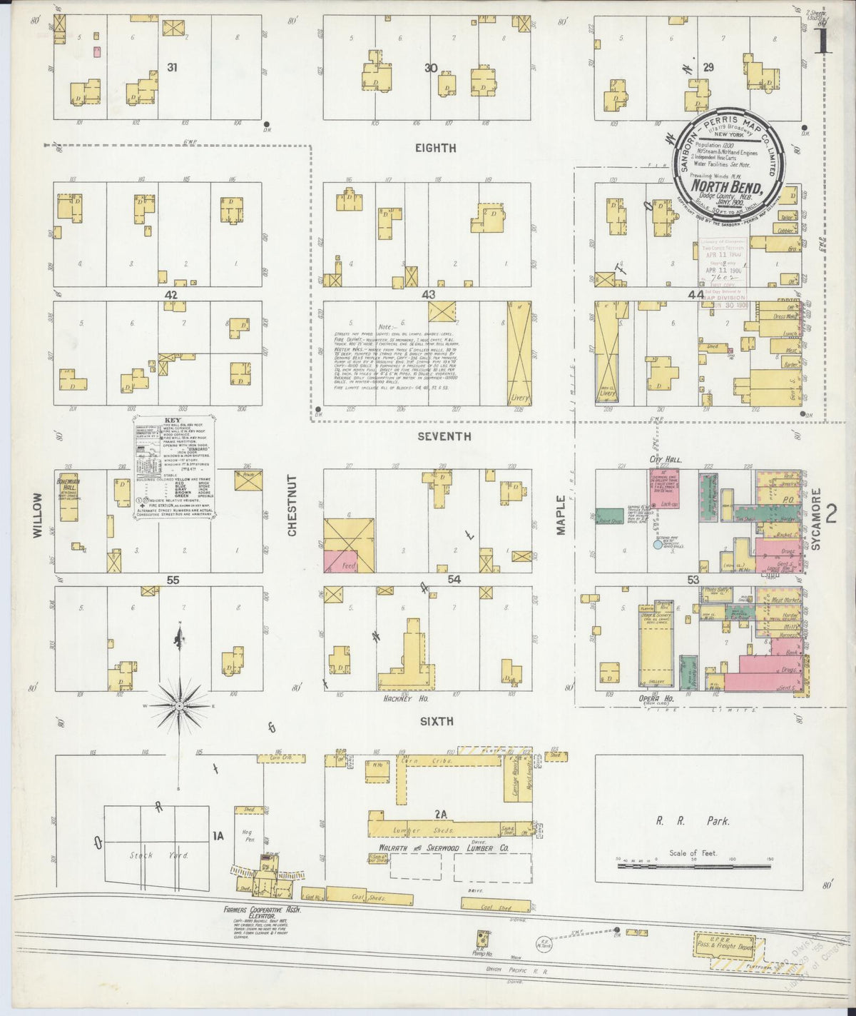 Sanborn Fire Insurance Map from North Bend, Dodge County, Nebraska (1900), Sheet #0001 - Historic Sanborn Fire Insurance Map Print, vintage old map wall art, antique decor, genealogy gift, Nebraska Nebraska map