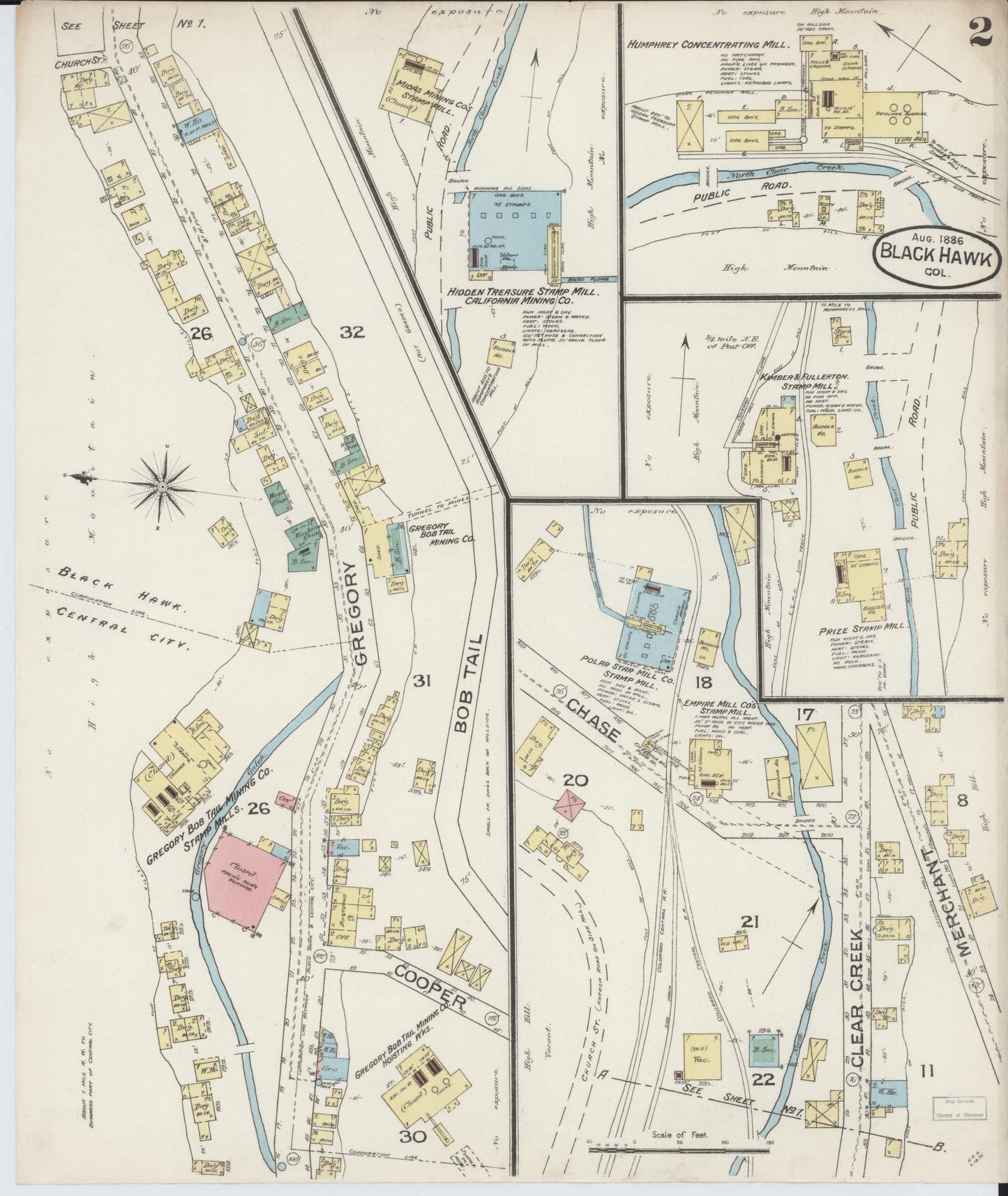 Sanborn Fire Insurance Map from Black Hawk, Gilpin County, Colorado (1886), Sheet #0002 - Complete Map Set gallery image, historic Sanborn map, vintage wall art, Colorado Colorado