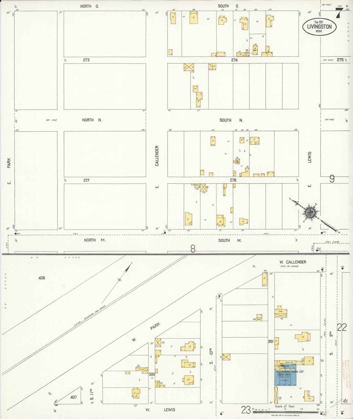 Sanborn Fire Insurance Map from Livingston, Park County, Montana (1921), Sheet #0007 - Historic Sanborn Fire Insurance Map Print, vintage old map wall art, antique decor, genealogy gift, Montana Montana map