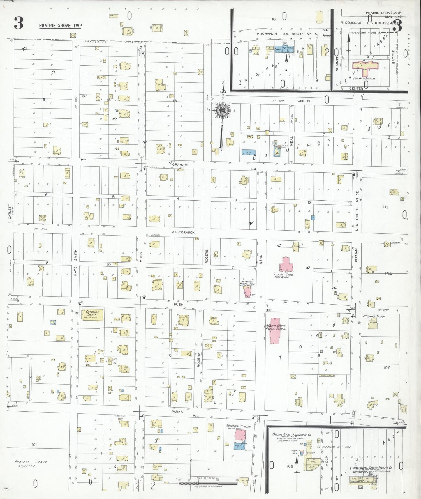 Sanborn Fire Insurance Map from Prairie Grove, Washington County, Arkansas (1948), Sheet #0003 - Complete Map Set gallery image, historic Sanborn map, vintage wall art, Arkansas Arkansas