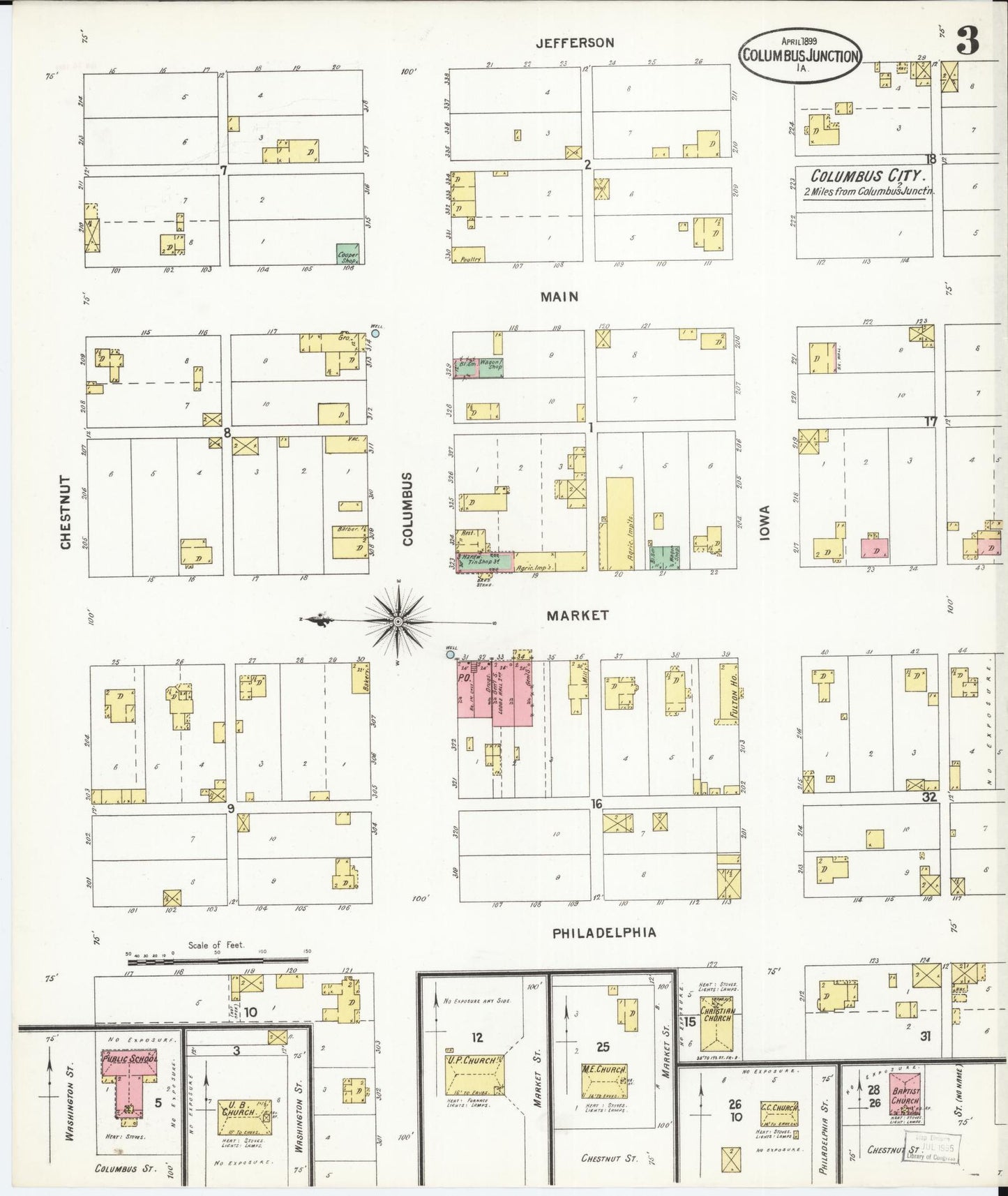 Sanborn Fire Insurance Map from Columbus Junction, Louisa County, Iowa (1899), Sheet #0003 - Historic Sanborn Fire Insurance Map Print, vintage old map wall art