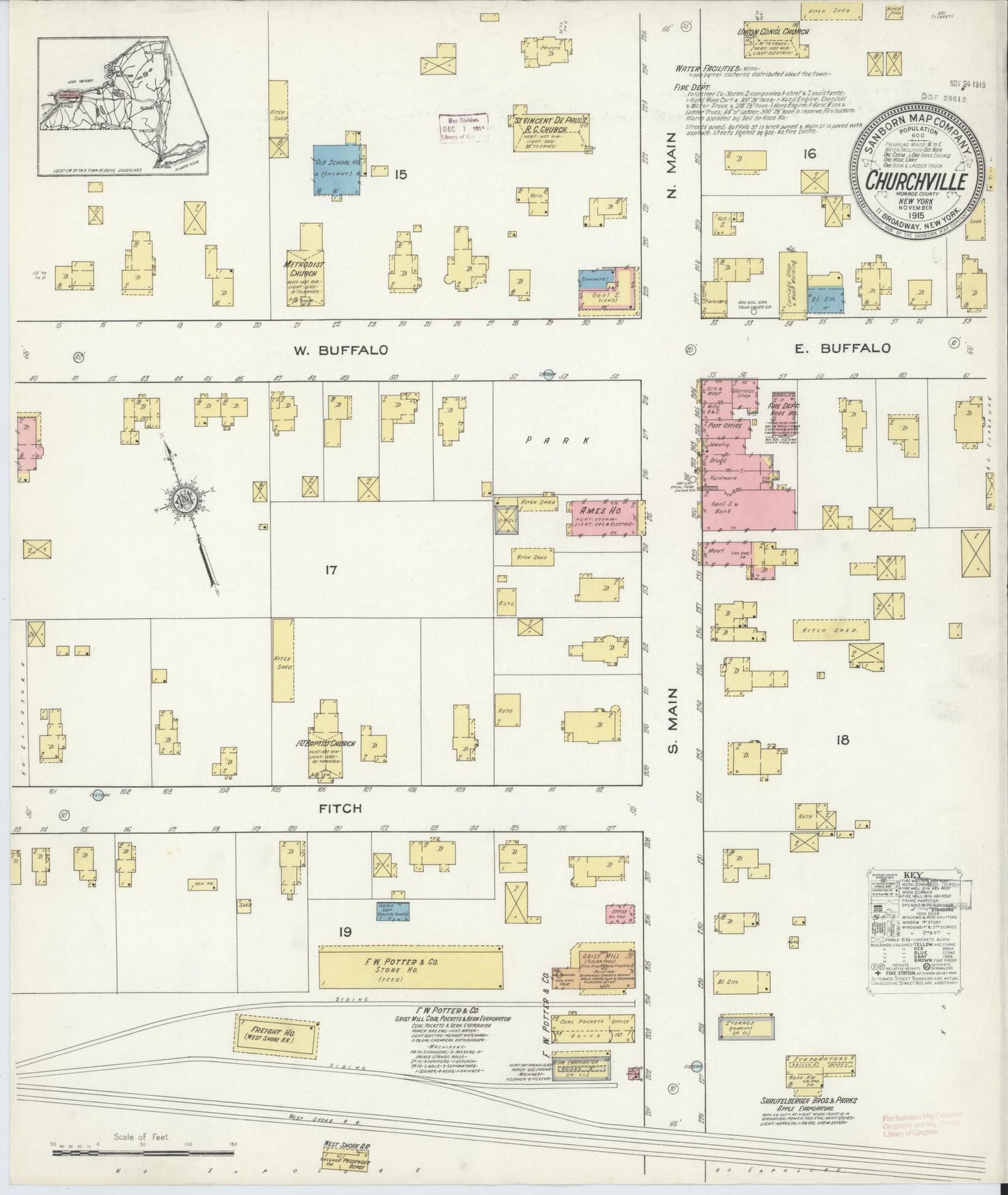 Sanborn Fire Insurance Map from Churchville, Monroe County, New York. (1915) – Historic Sanborn Fire Insurance Map Print