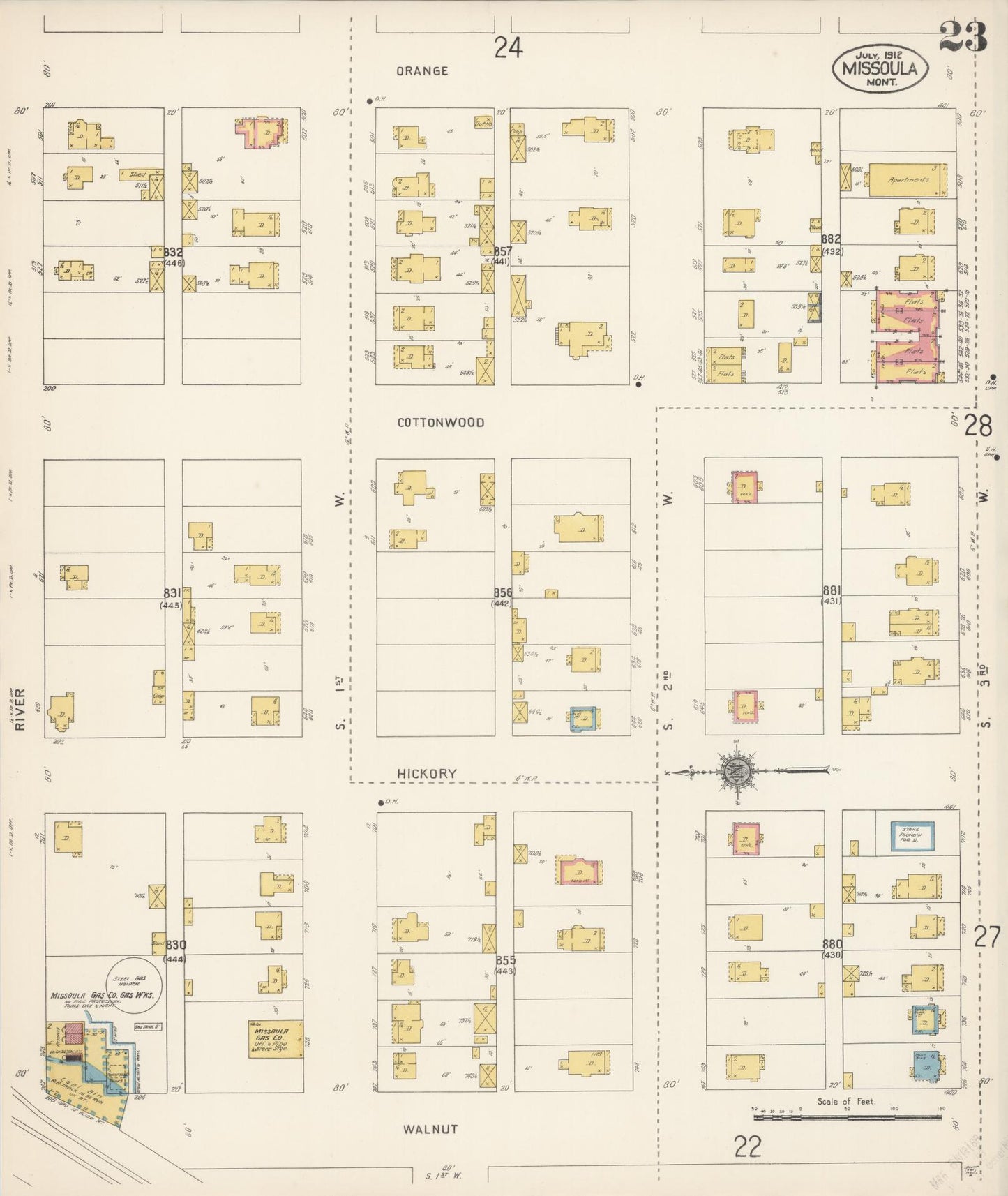 Sanborn Fire Insurance Map from Missoula, Missoula County, Montana (1912), Sheet #0023 - Historic Sanborn Fire Insurance Map Print, vintage old map wall art, antique decor, genealogy gift, Montana Montana map