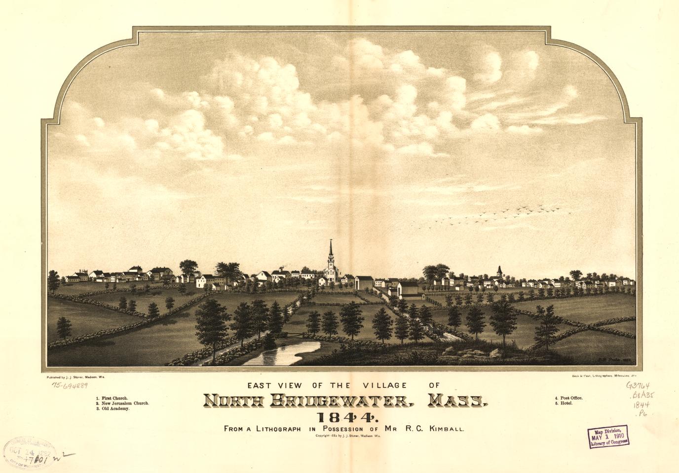 East view of the village of North Bridgewater, Mass. 1844. (1844) – Historic Bird’s-Eye View Panorama Print
