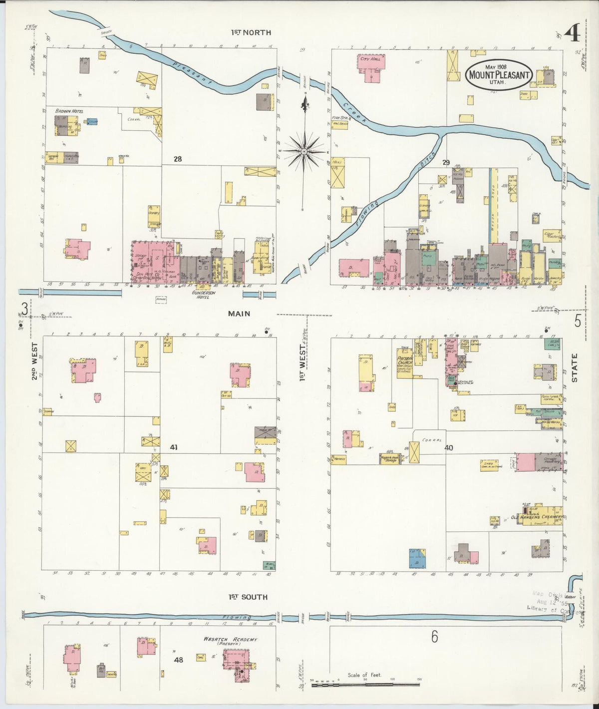 Sanborn Fire Insurance Map from Mount Pleasant, Sanpete County, Utah (1908), Sheet #0004 - Historic Sanborn Fire Insurance Map Print, vintage old map wall art, antique decor, genealogy gift, Utah Utah map