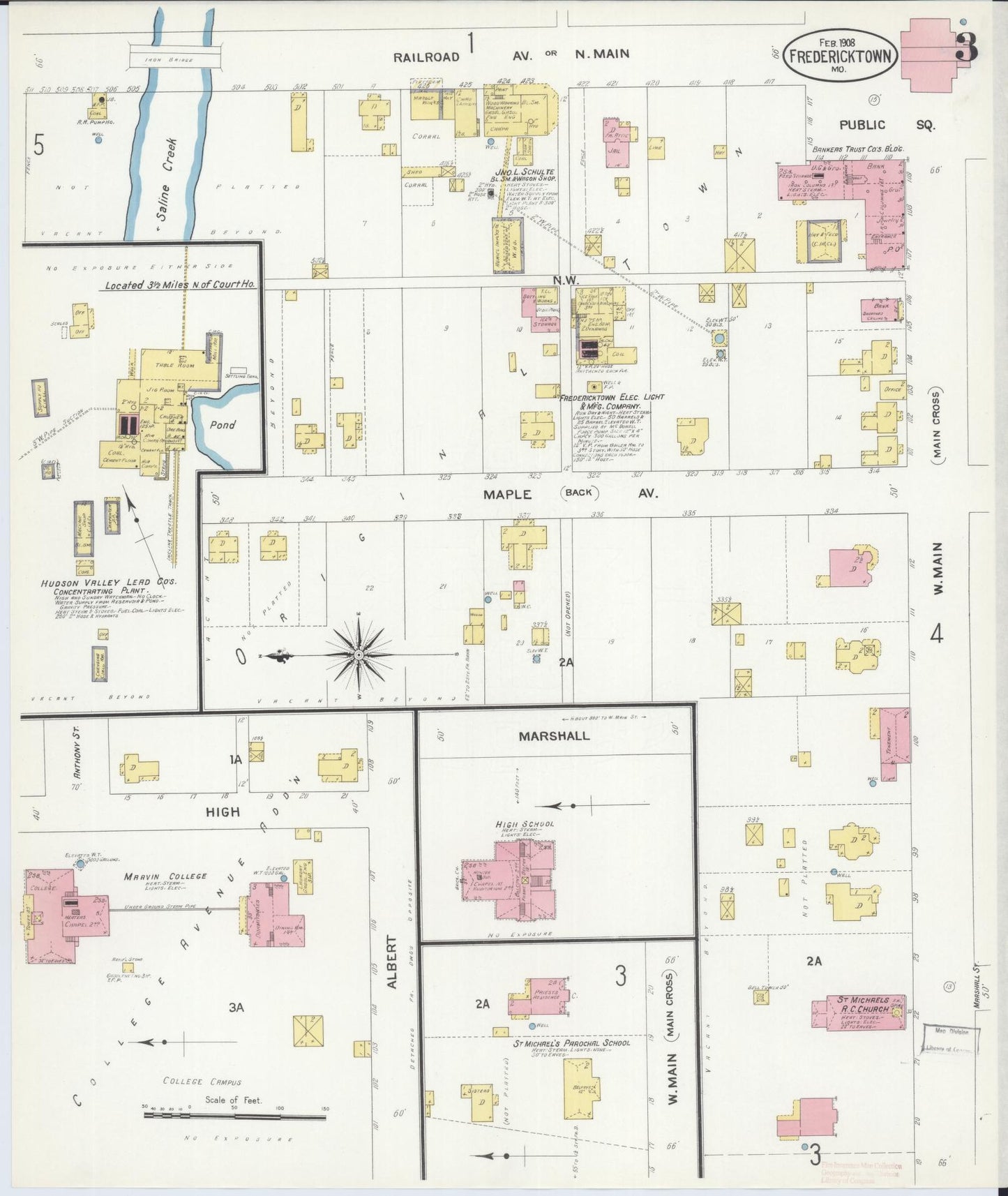 Sanborn Fire Insurance Map from Fredericktown, Madison County, Missouri (1908), Sheet #0003 - Historic Sanborn Fire Insurance Map Print, vintage old map wall art, antique decor, genealogy gift, Missouri Missouri map
