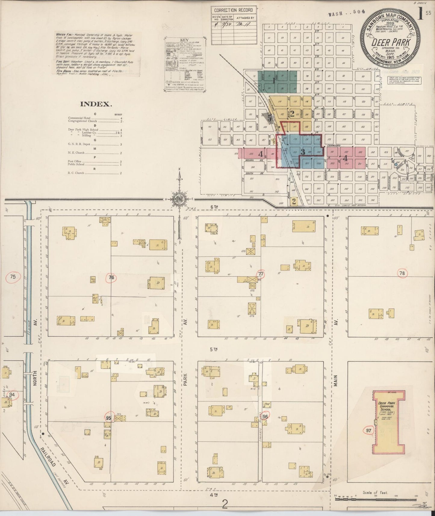 Sanborn Fire Insurance Map from Deer Park, Spokane County, Washington (1932), Sheet #0001 - Historic Sanborn Fire Insurance Map Print, vintage old map wall art, antique decor, genealogy gift, Washington Washington map