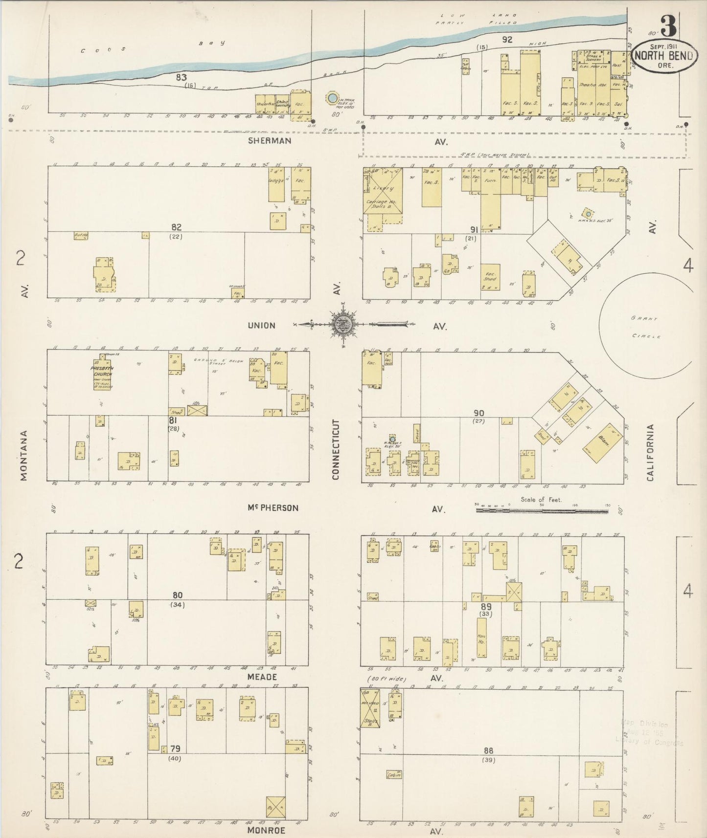 Sanborn Fire Insurance Map from North Bend, Coos County, Oregon (1911), Sheet #0003 - Historic Sanborn Fire Insurance Map Print, vintage old map wall art, antique decor, genealogy gift, Oregon Oregon map