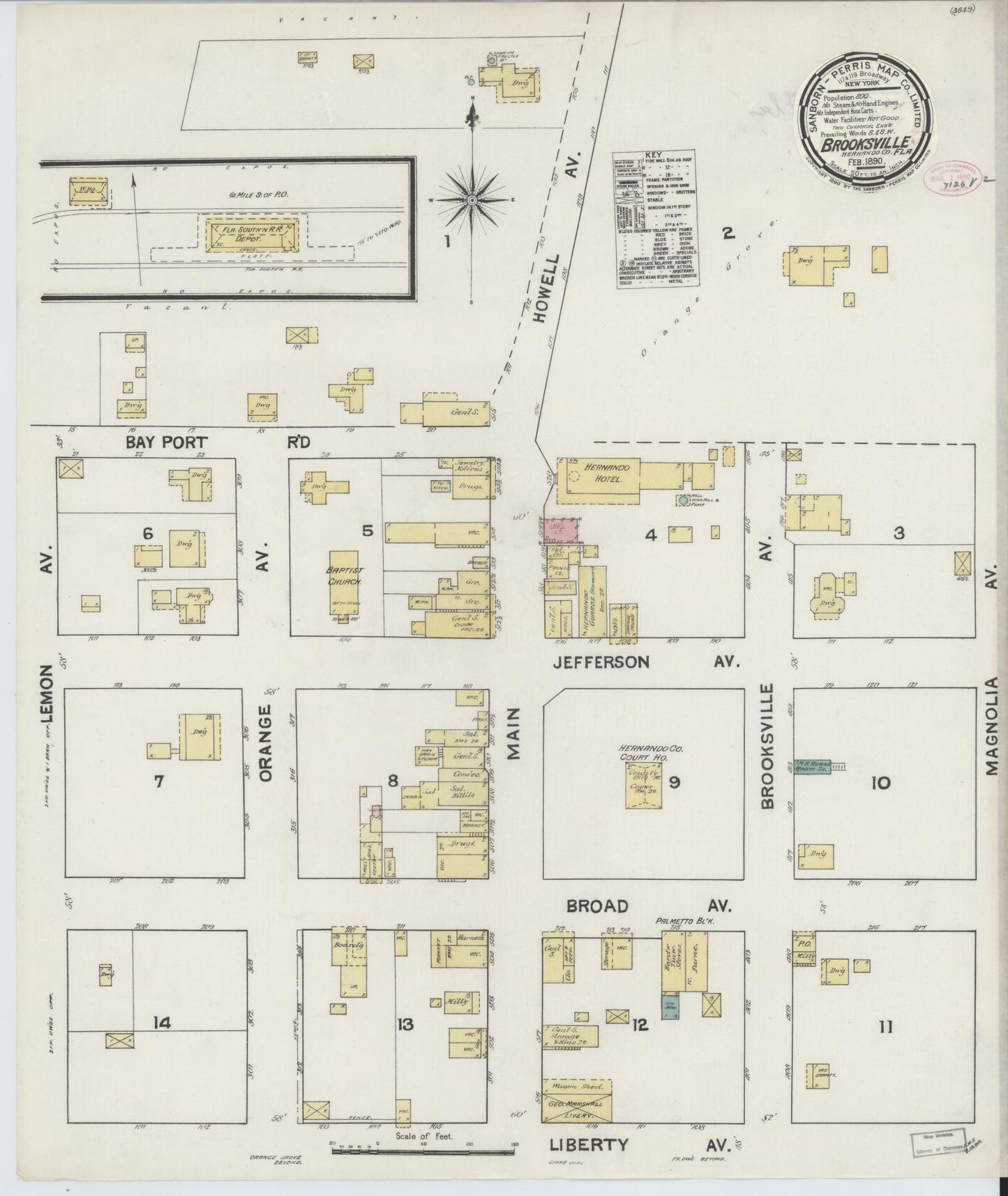 Sanborn Fire Insurance Map from Brooksville, Hernando County, Florida (1890), Sheet #0001 - Historic Sanborn Fire Insurance Map Print, vintage old map wall art, antique decor, genealogy gift, Florida Florida map
