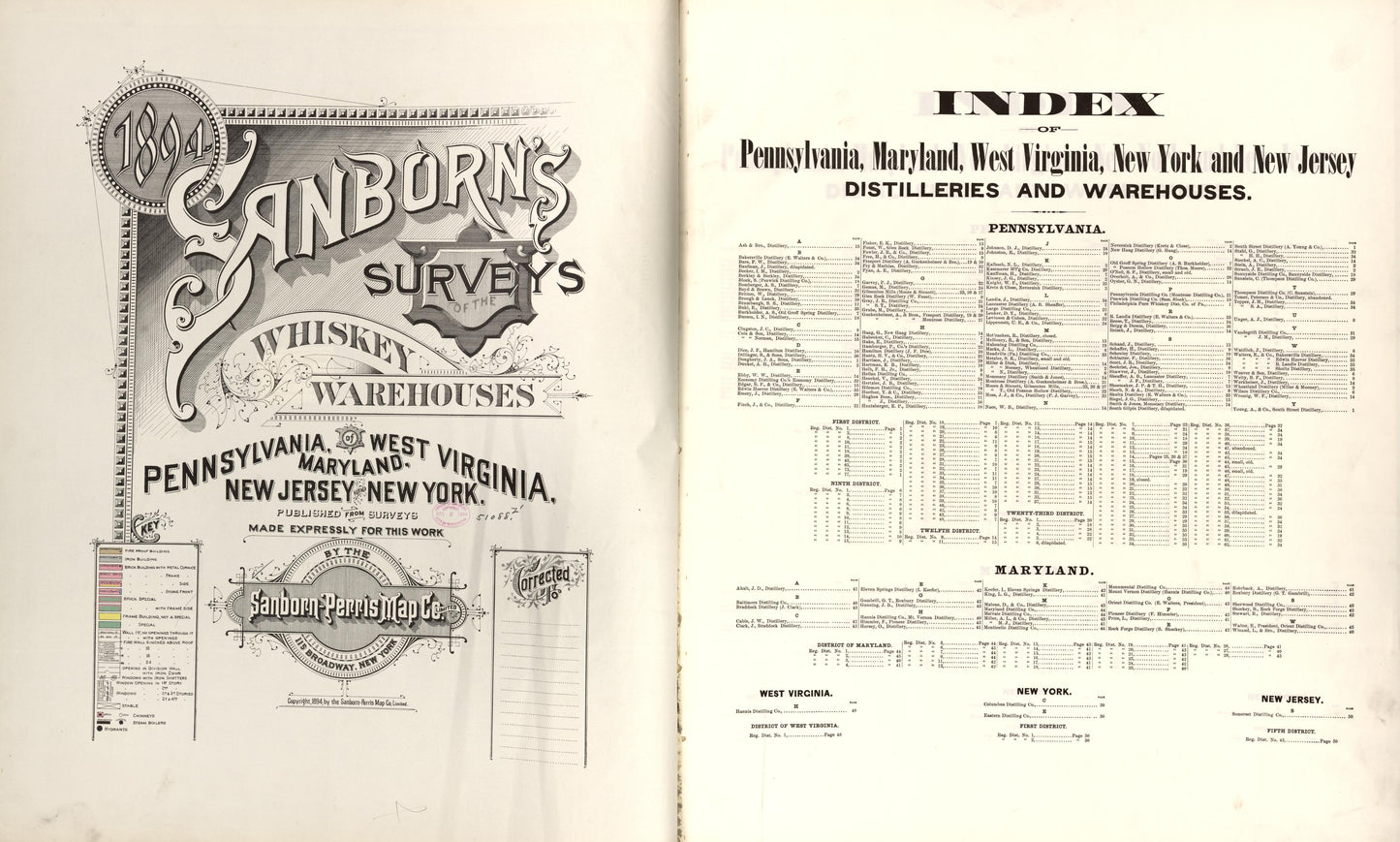 Sanborn Fire Insurance Map from , Multiple States - US (1894), Sheet #0001 - Historic Sanborn Fire Insurance Map Print, vintage old map wall art, antique decor, genealogy gift, West Virginia West Virginia map