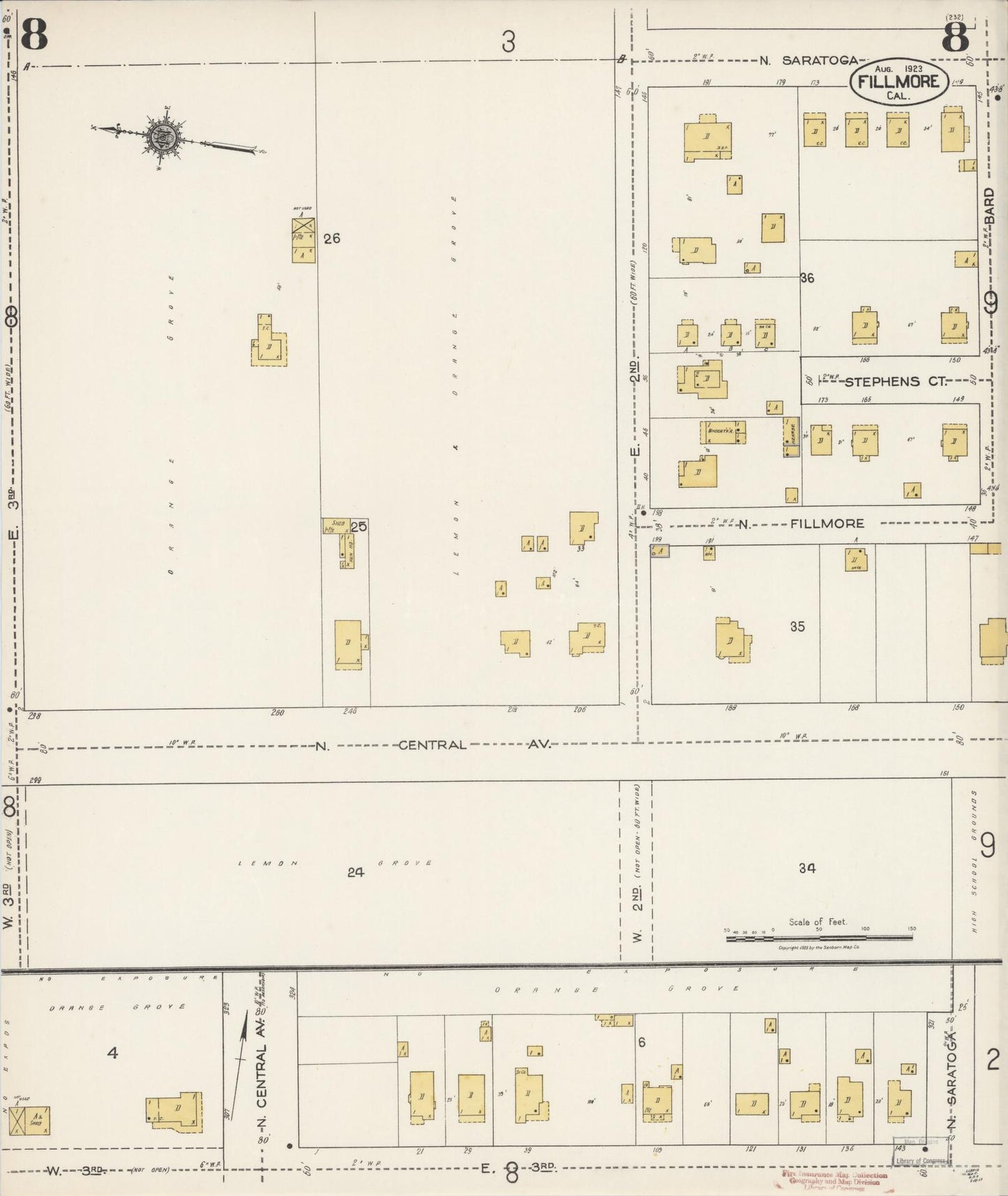 Sanborn Fire Insurance Map from Fillmore, Ventura County, California (1923), Sheet #0008 - Historic Sanborn Fire Insurance Map Print, vintage old map wall art, antique decor, genealogy gift, California California map