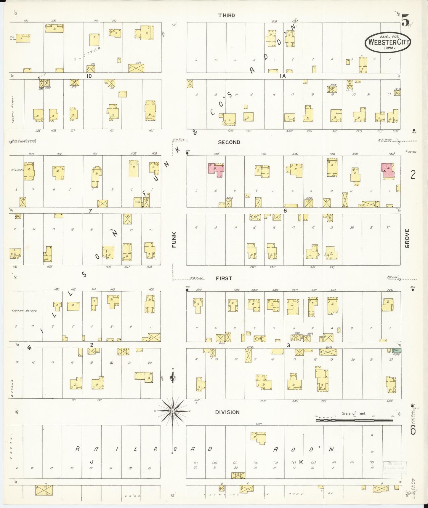 Sanborn Fire Insurance Map from Webster City, Hamilton County, Iowa (1907), Sheet #0005 - Historic Sanborn Fire Insurance Map Print