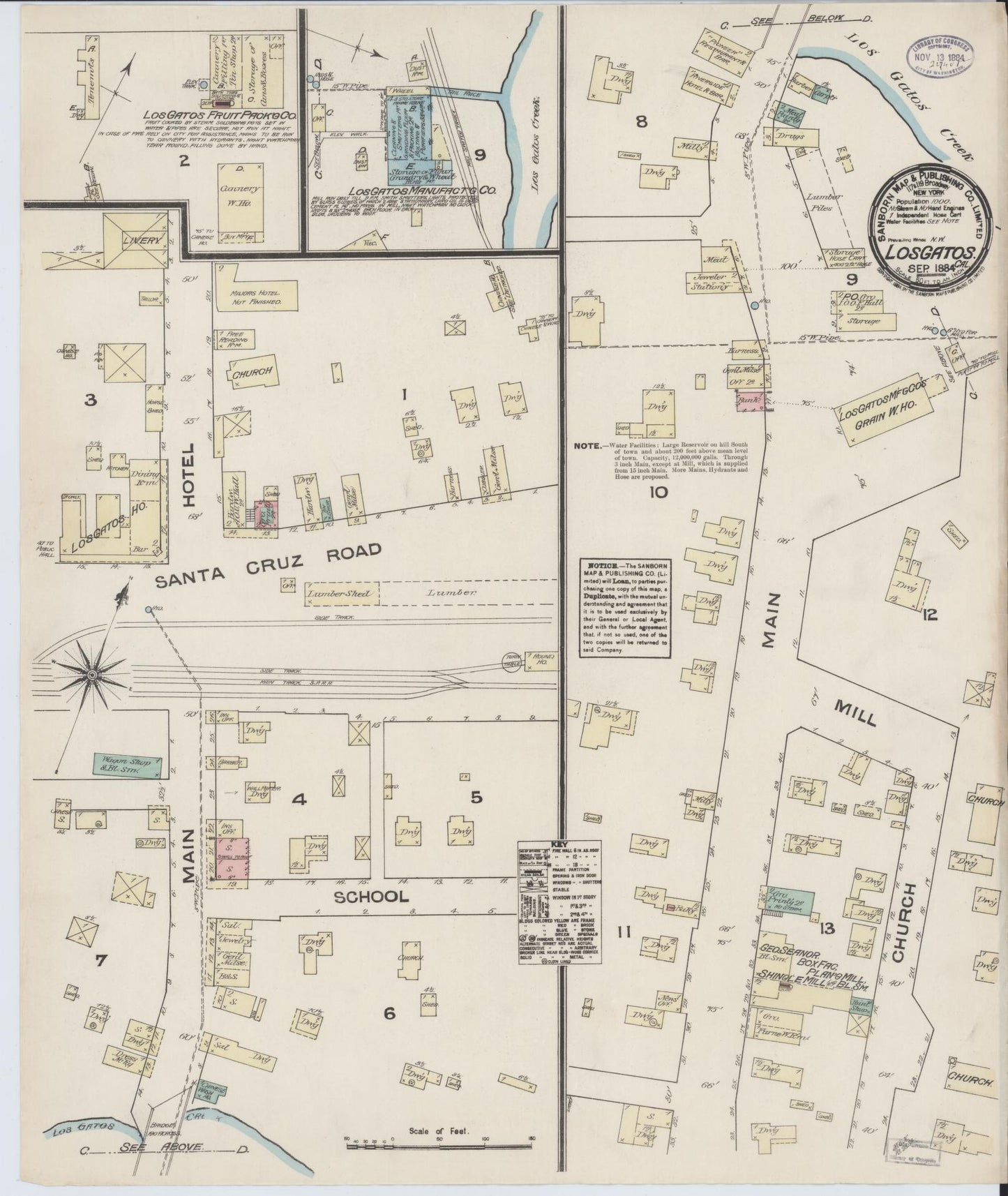 Sanborn Fire Insurance Map from Los Gatos, Santa Clara County, California (1884), Sheet #0001 - Historic Sanborn Fire Insurance Map Print, vintage old map wall art, antique decor, genealogy gift, California California map