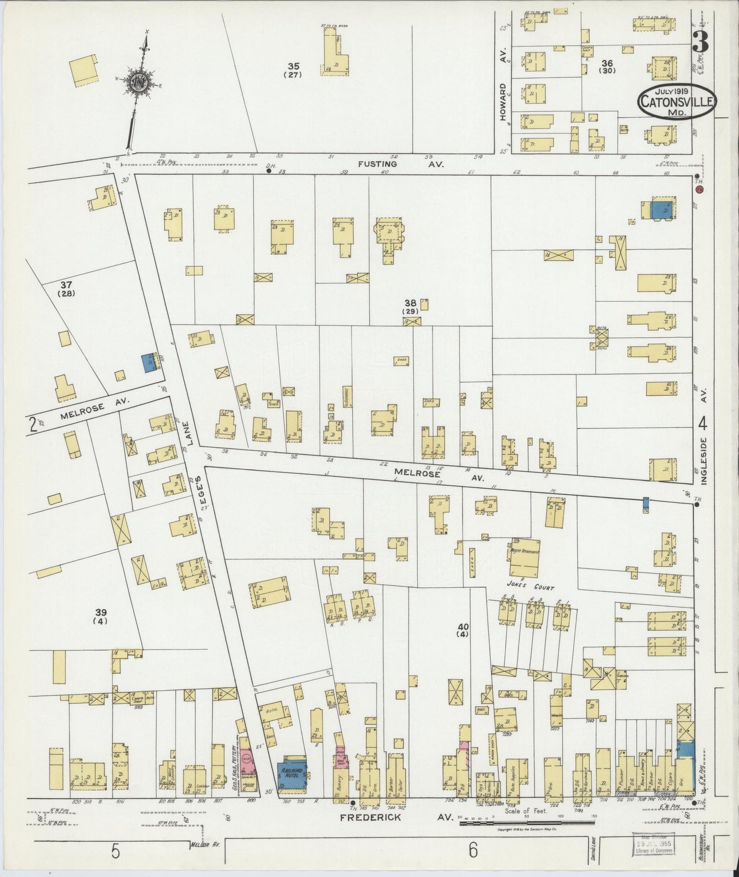 Sanborn Fire Insurance Map from Catonsville, Baltimore County, Maryland (1919), Sheet #0003 - Historic Sanborn Fire Insurance Map Print, vintage old map wall art, antique decor, genealogy gift, Maryland Maryland map